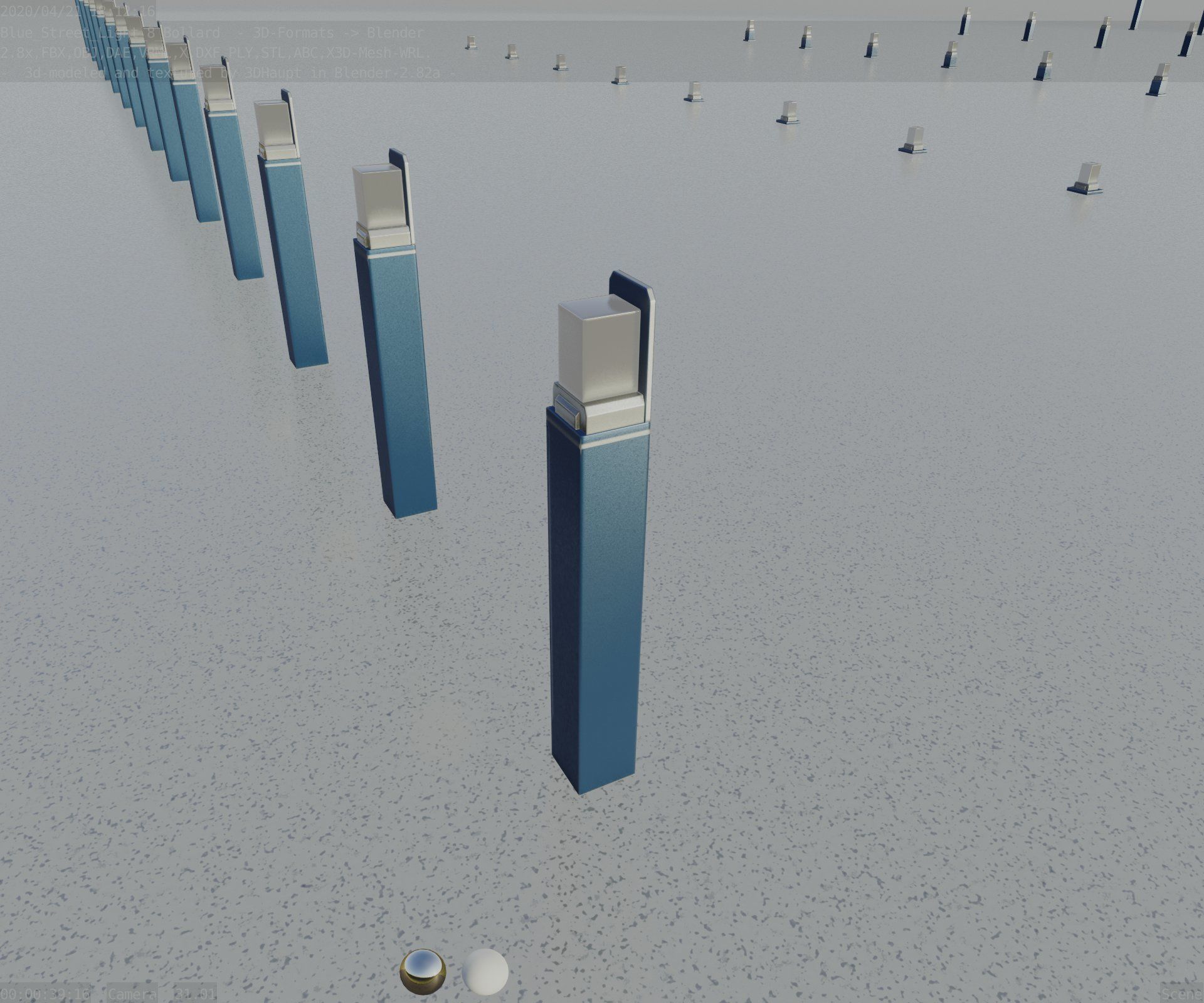 Street Light 8 Bollard 900 mm Futuristic Blue Version 5 Low-poly 3D model_56