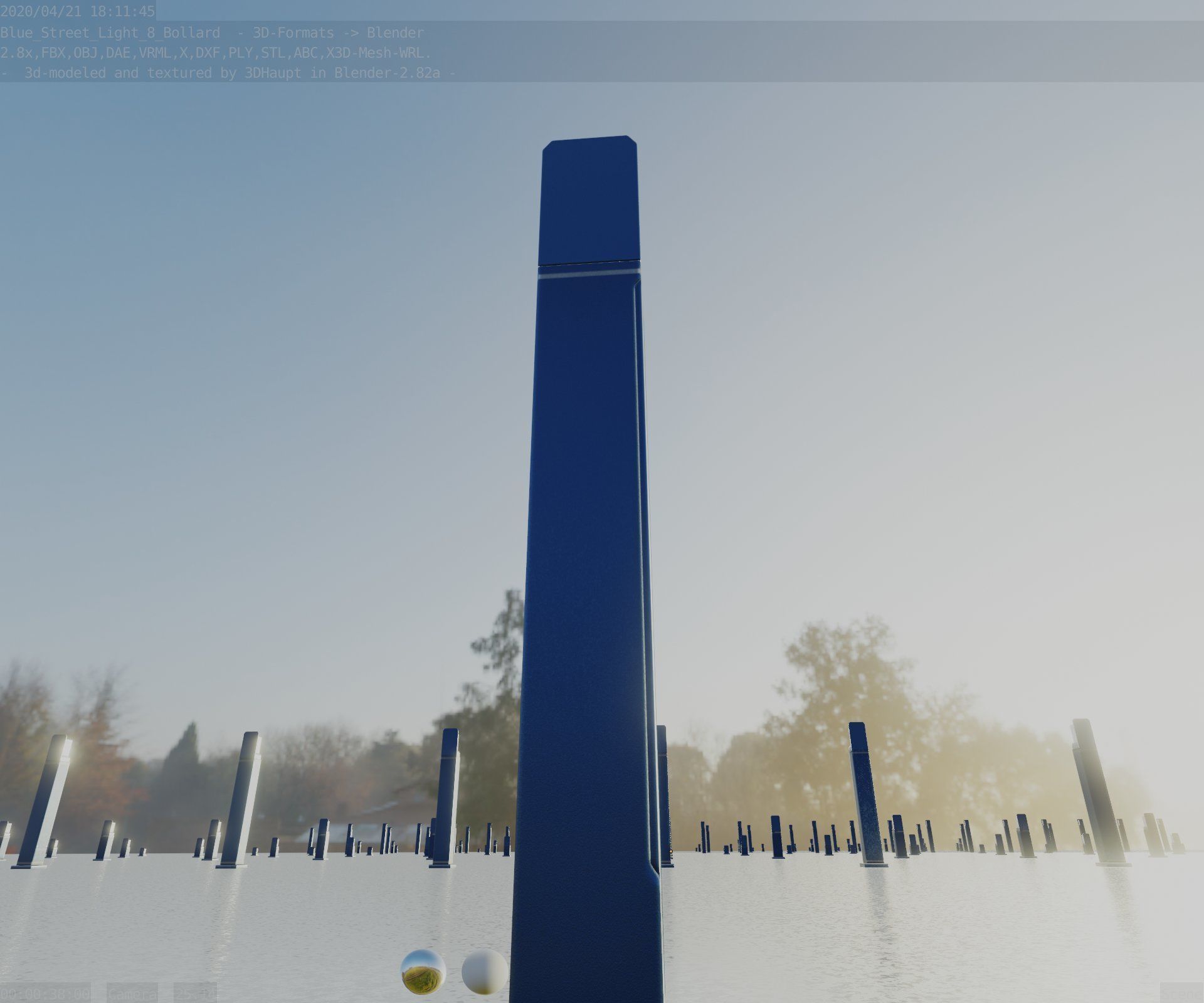 Street Light 8 Bollard 900 mm Futuristic Blue Version 5 Low-poly 3D model_19