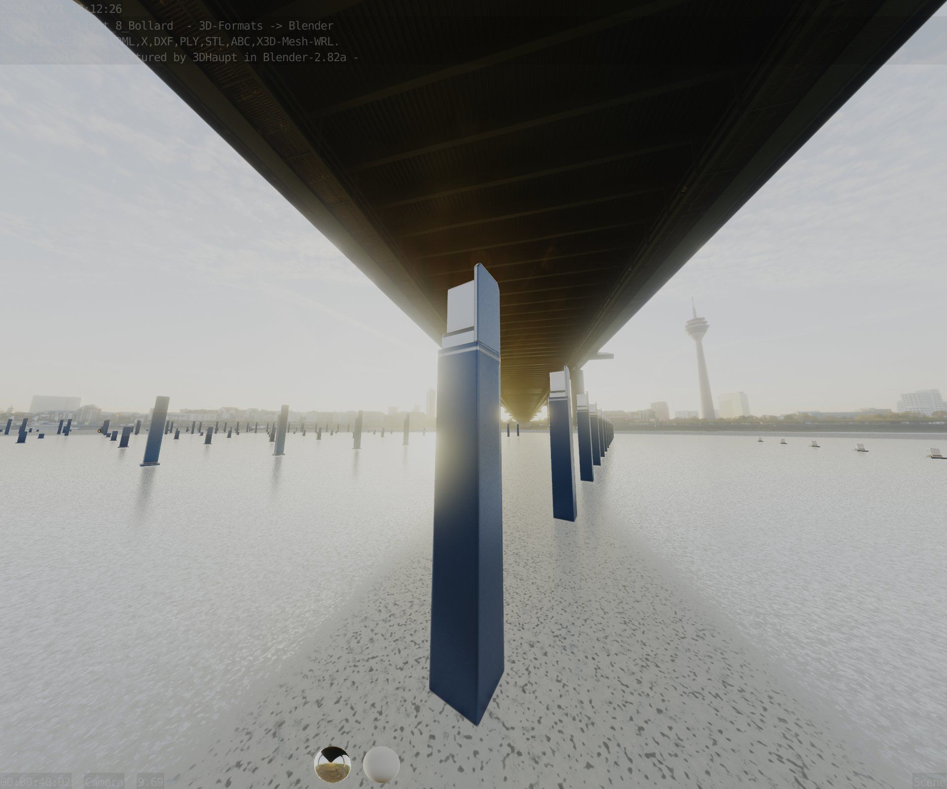 Street Light 8 Bollard 900 mm Futuristic Blue Version 5 Low-poly 3D model_66