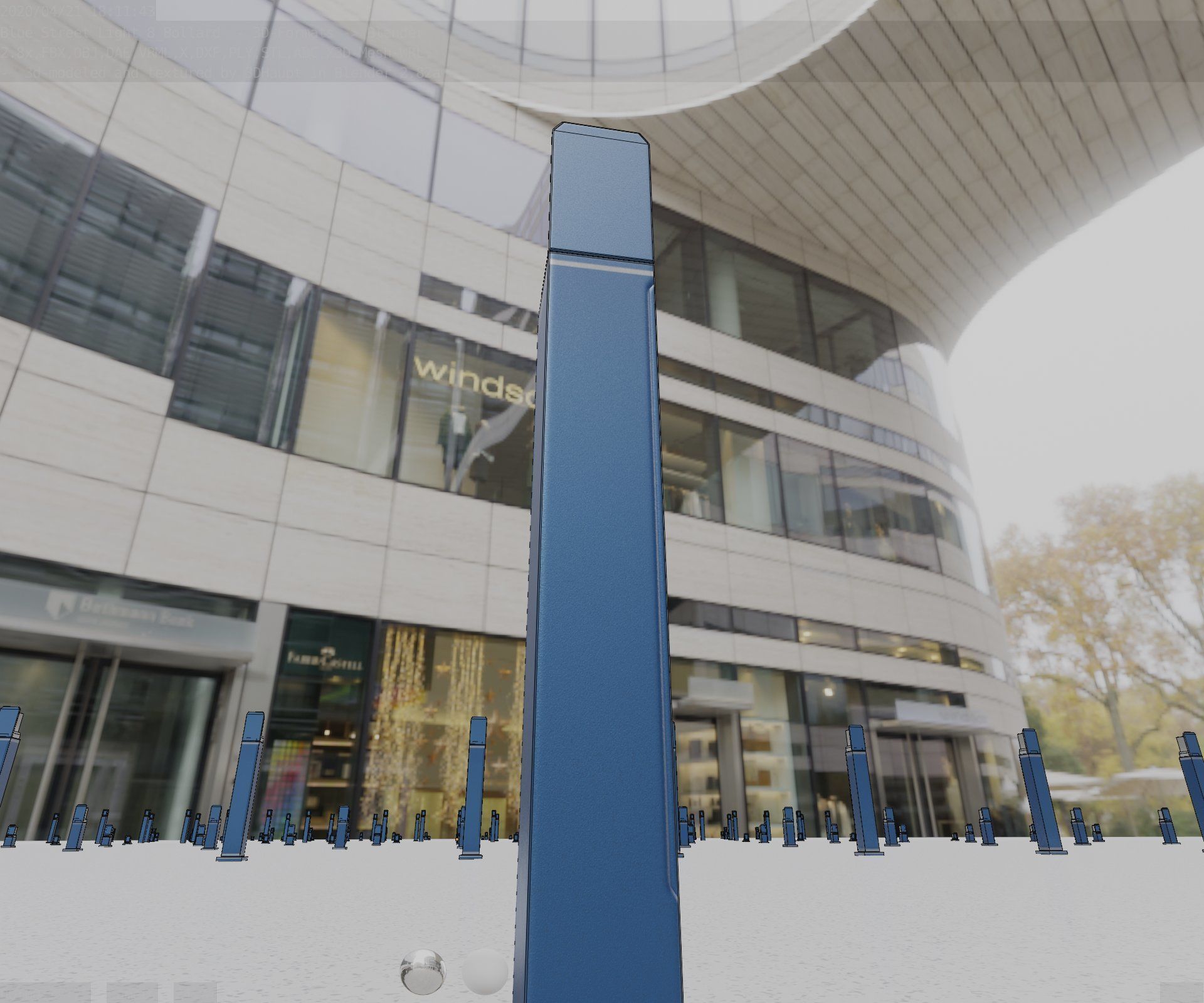 Street Light 8 Bollard 900 mm Futuristic Blue Version 5 Low-poly 3D model_17