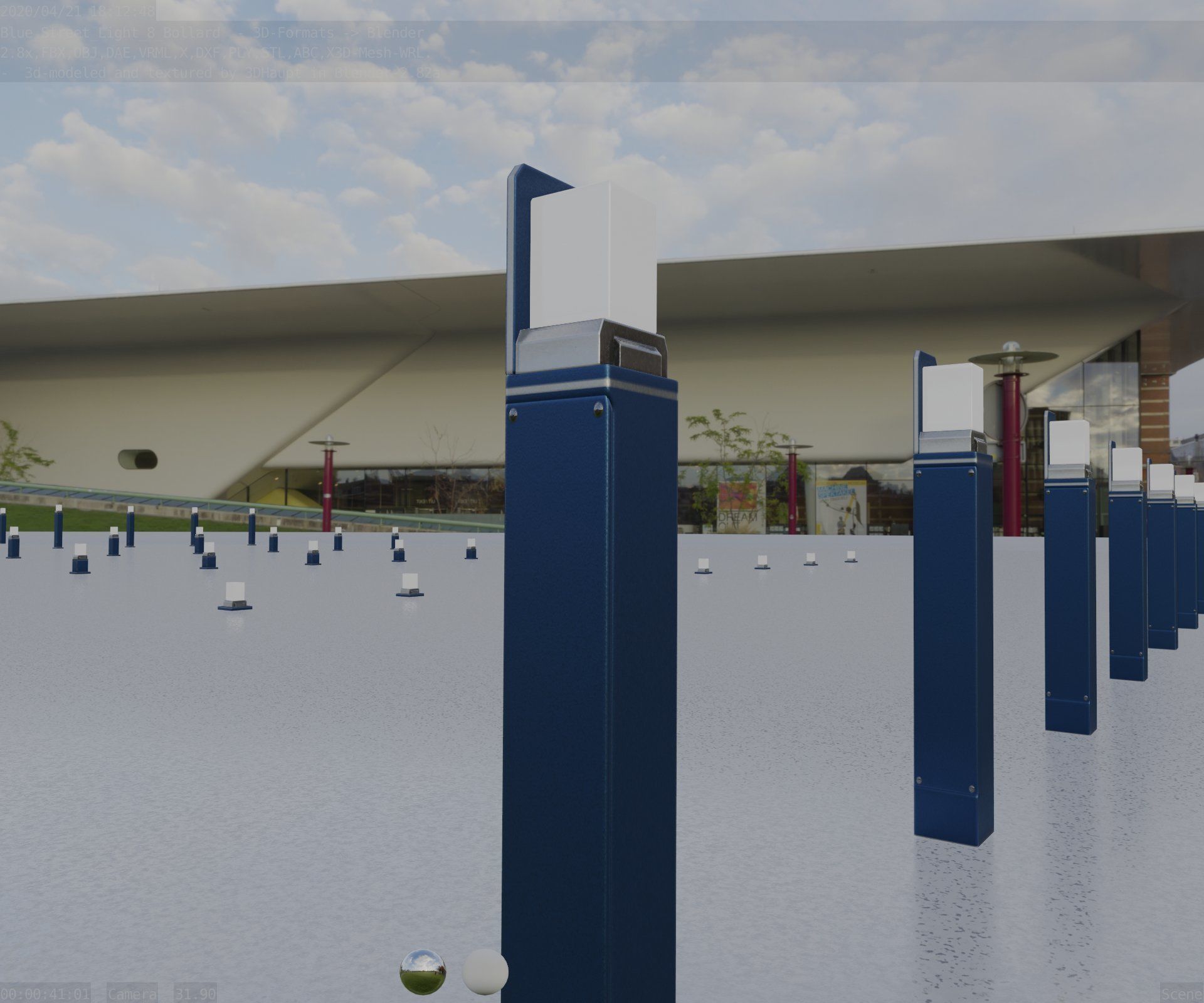 Street Light 8 Bollard 900 mm Futuristic Blue Version 5 Low-poly 3D model_89