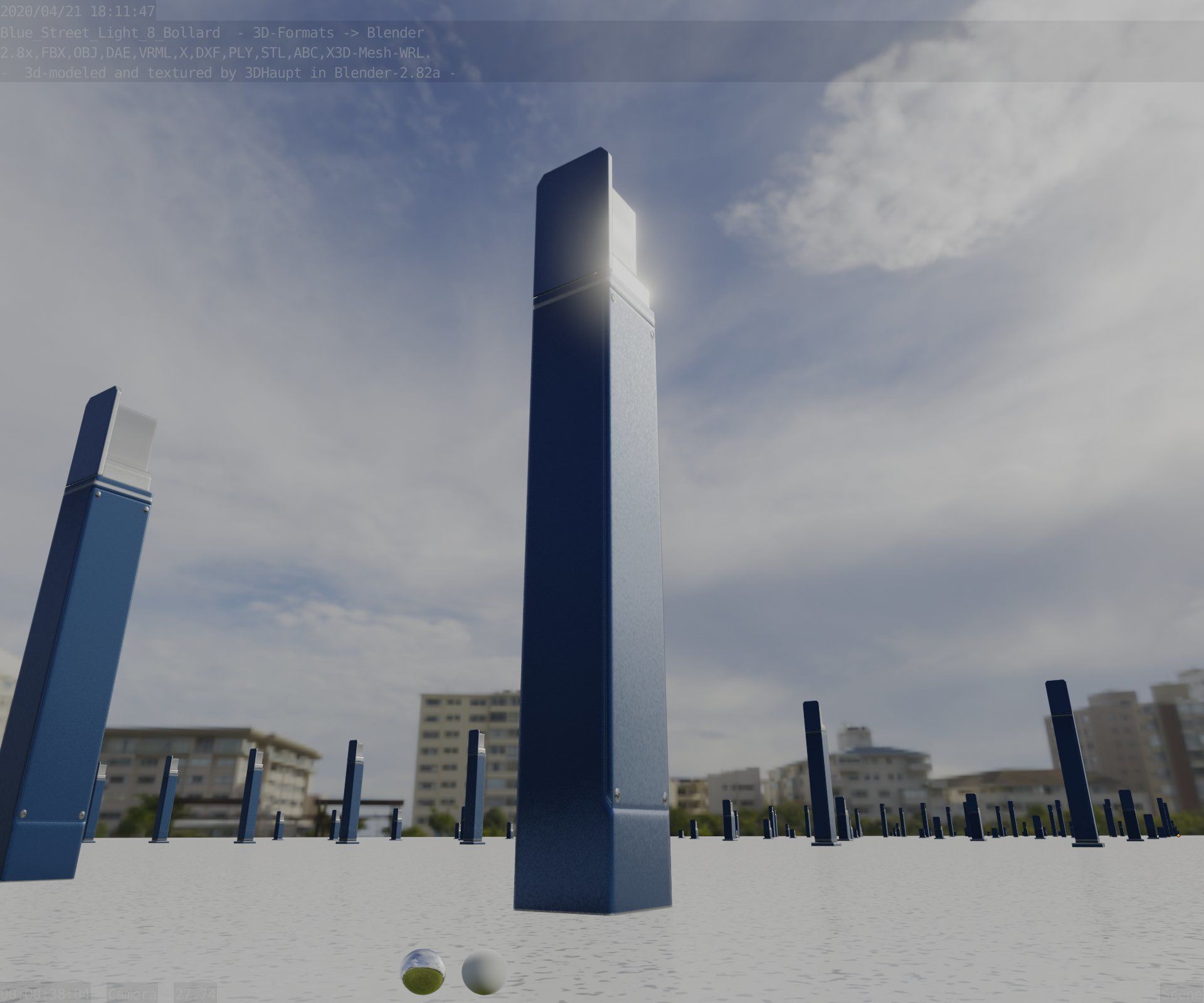 Street Light 8 Bollard 900 mm Futuristic Blue Version 5 Low-poly 3D model_23
