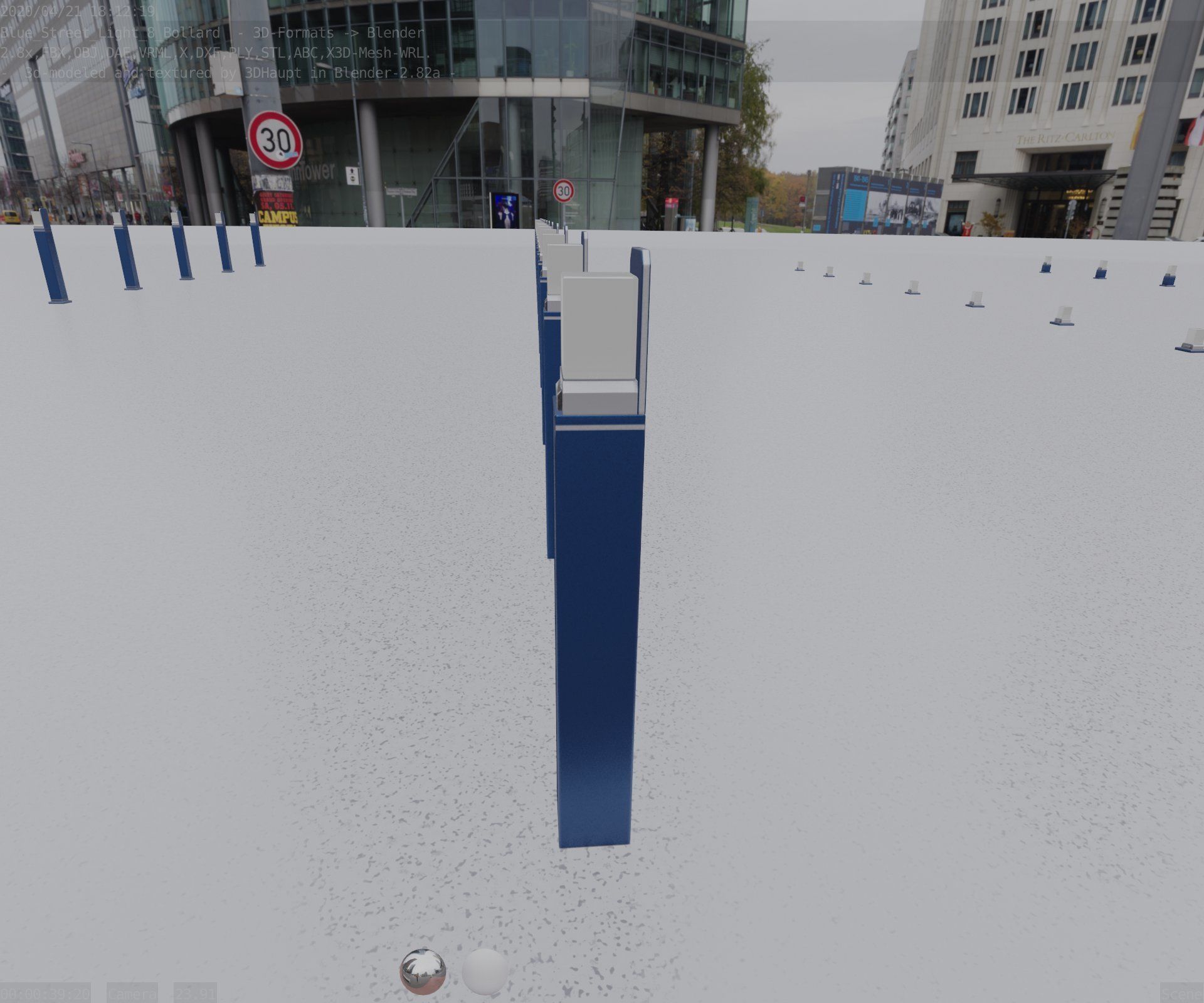 Street Light 8 Bollard 900 mm Futuristic Blue Version 5 Low-poly 3D model_60