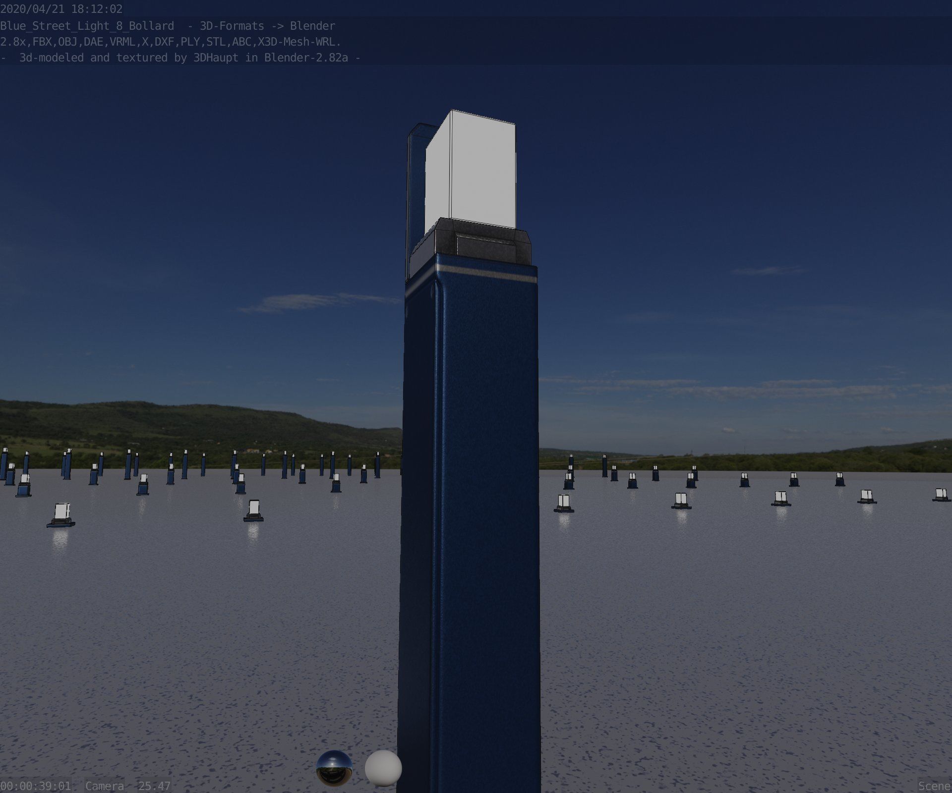 Street Light 8 Bollard 900 mm Futuristic Blue Version 5 Low-poly 3D model_41