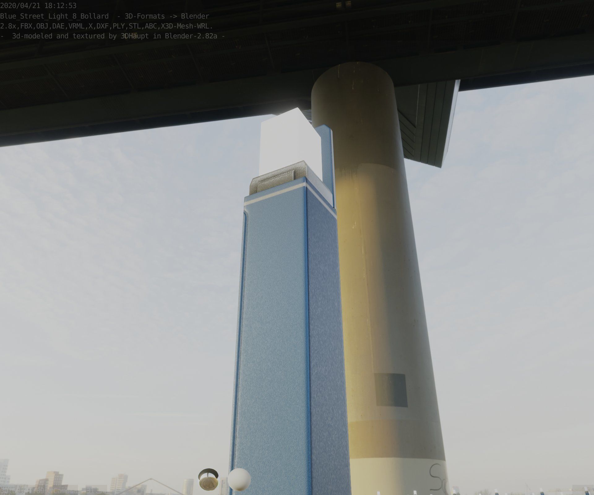 Street Light 8 Bollard 900 mm Futuristic Blue Version 5 Low-poly 3D model_97