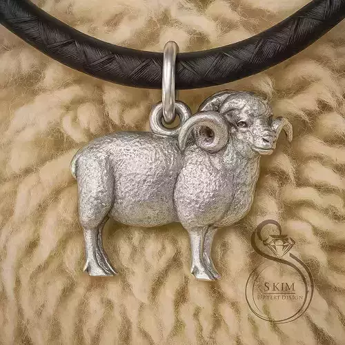 Aries silver ram pendant on cord 3D print model