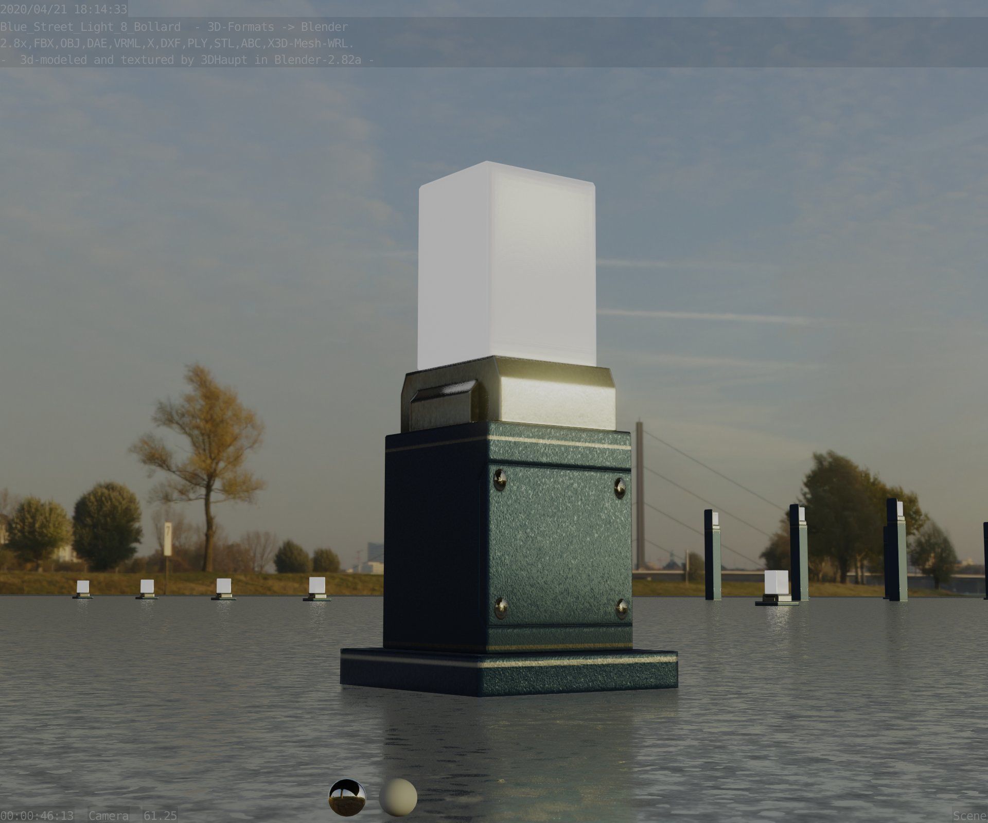 Street Light 8 Bollard 350mm Futuristic Blue Version 3 Low-poly 3D model_23