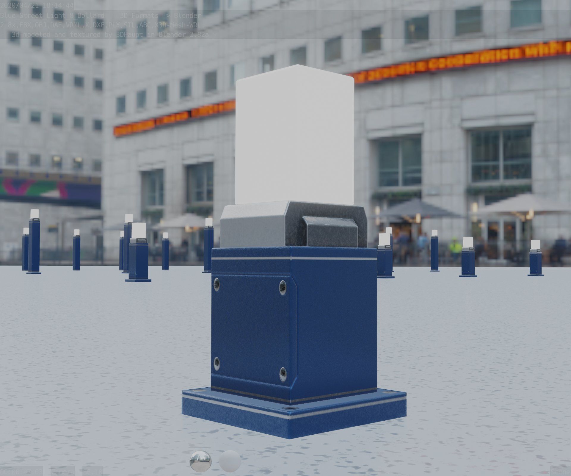 Street Light 8 Bollard 350mm Futuristic Blue Version 3 Low-poly 3D model_31