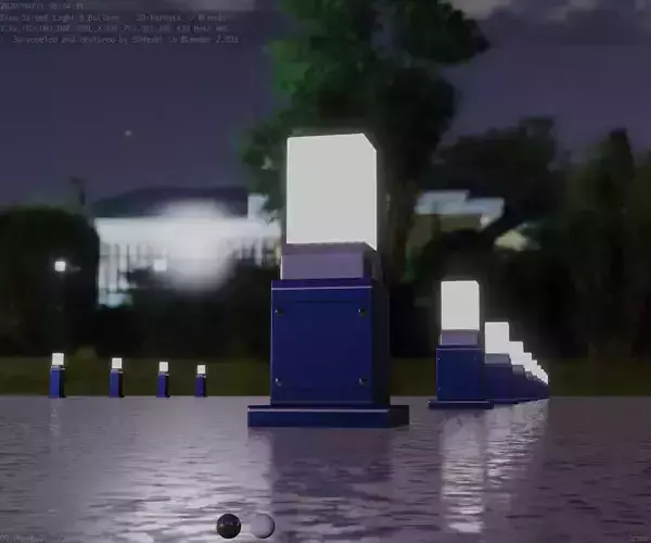 Street Light 8 Bollard 350mm Futuristic Blue Version 3 Low-poly 3D model