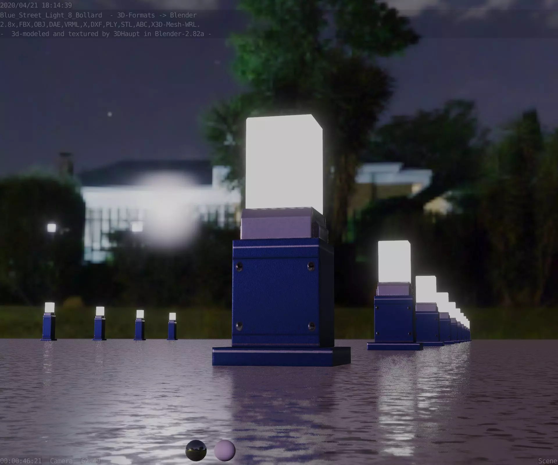 Street Light 8 Bollard 350mm Futuristic Blue Version 3 Low-poly 3D model_0