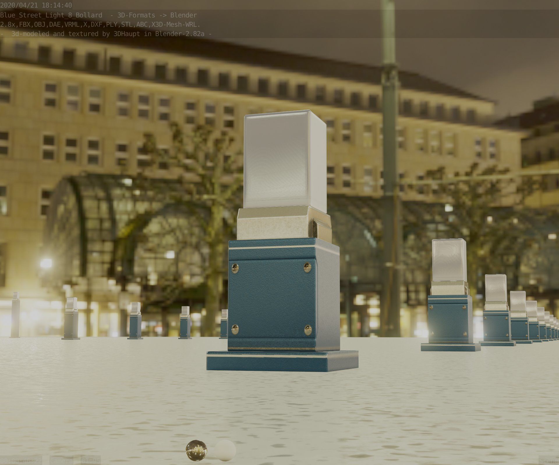 Street Light 8 Bollard 350mm Futuristic Blue Version 3 Low-poly 3D model_6