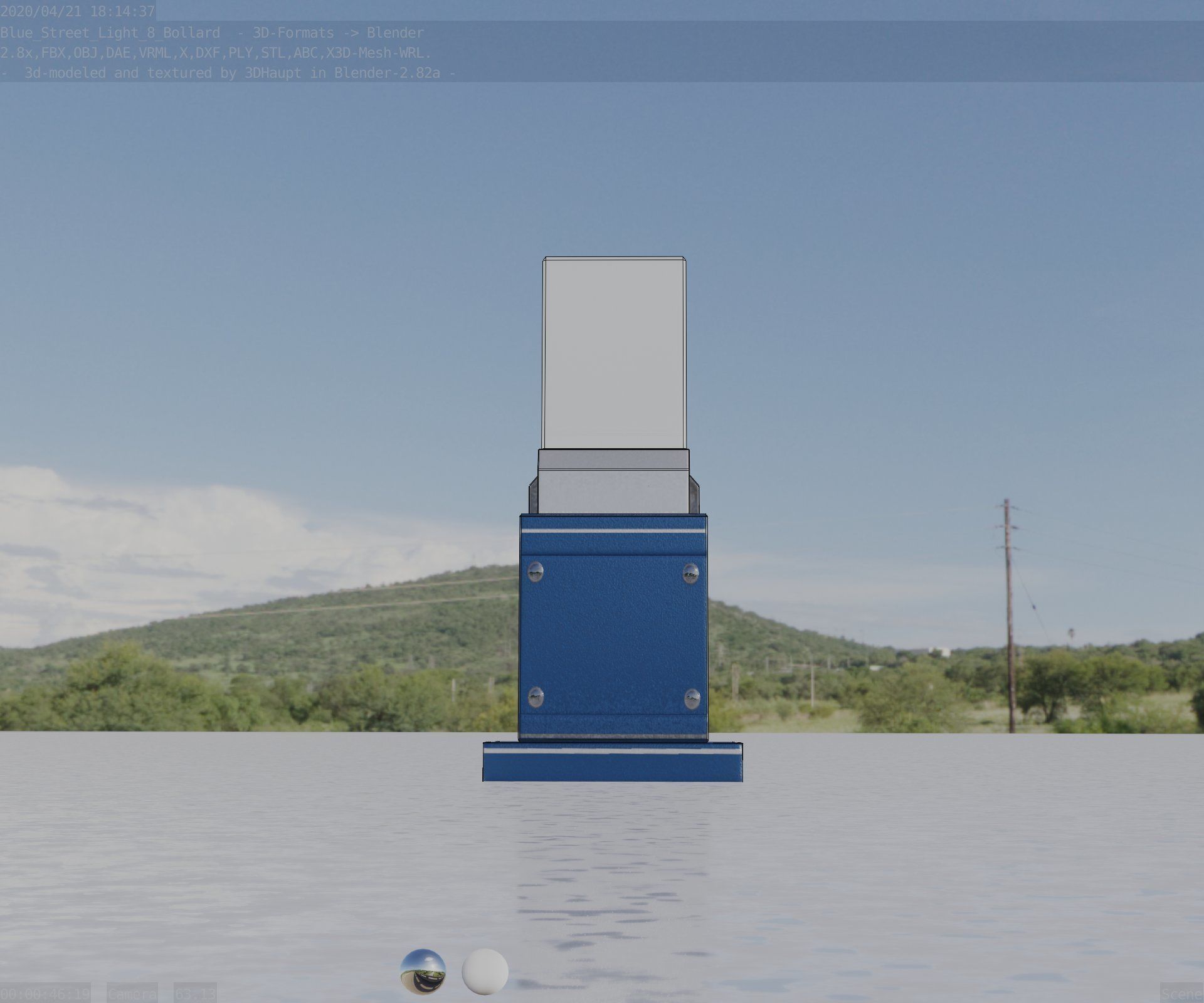 Street Light 8 Bollard 350mm Futuristic Blue Version 3 Low-poly 3D model_4