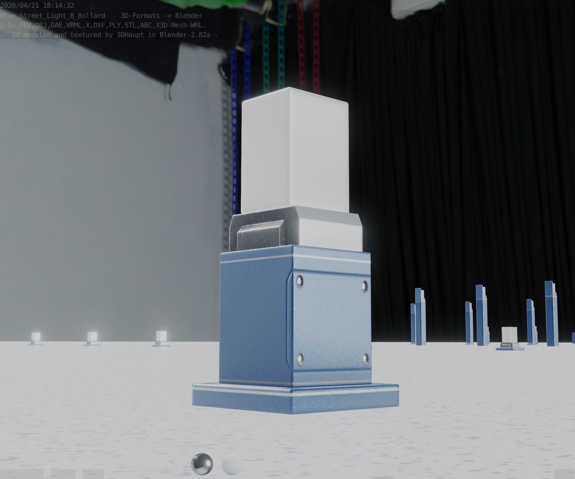 Street Light 8 Bollard 350mm Futuristic Blue Version 3 Low-poly 3D model_22