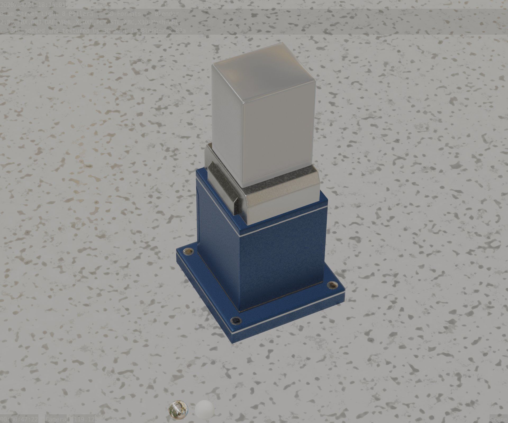 Street Light 8 Bollard 350mm Futuristic Blue Version 3 Low-poly 3D model_50