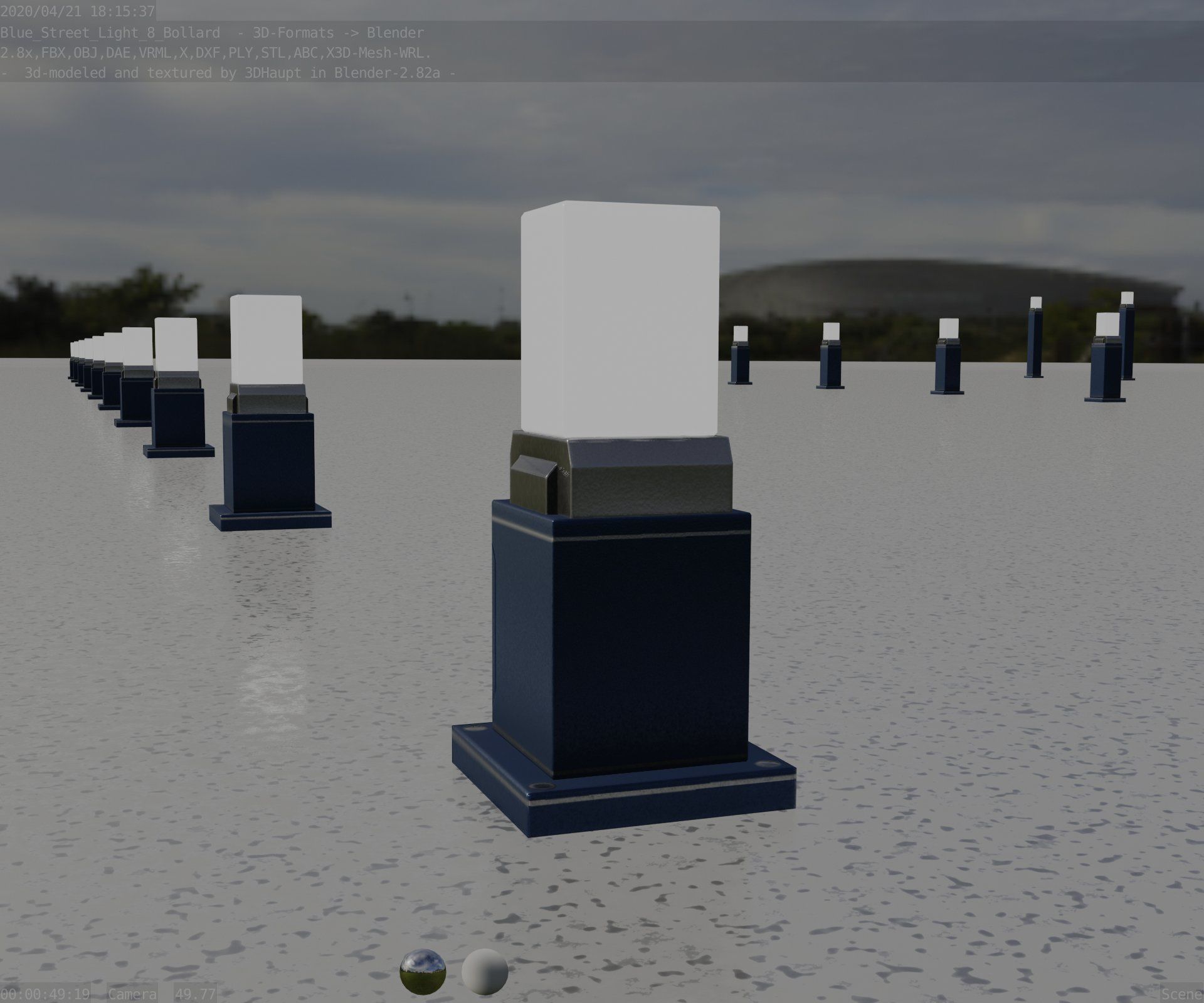 Street Light 8 Bollard 350mm Futuristic Blue Version 3 Low-poly 3D model_95