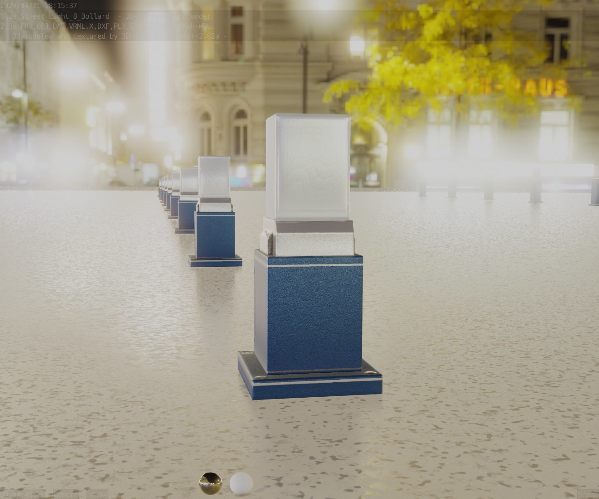Street Light 8 Bollard 350mm Futuristic Blue Version 3 Low-poly 3D model_96