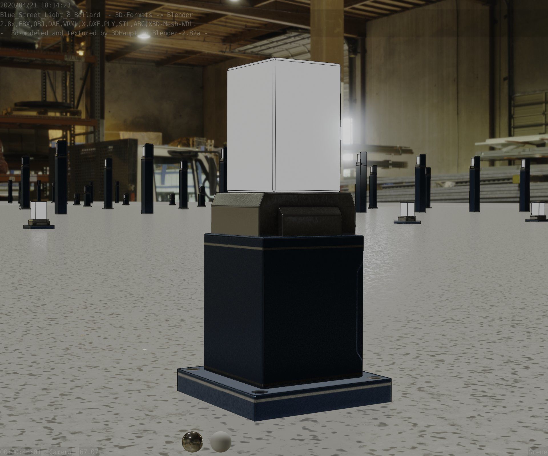 Street Light 8 Bollard 350mm Futuristic Blue Version 3 Low-poly 3D model_12