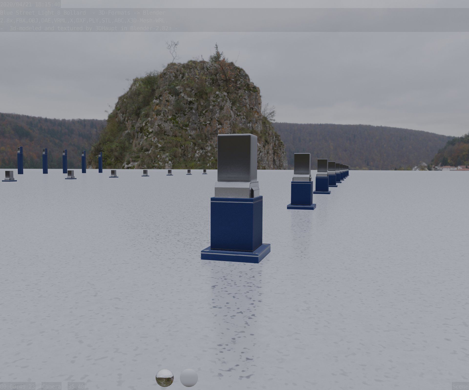 Street Light 8 Bollard 350mm Futuristic Blue Version 3 Low-poly 3D model_99