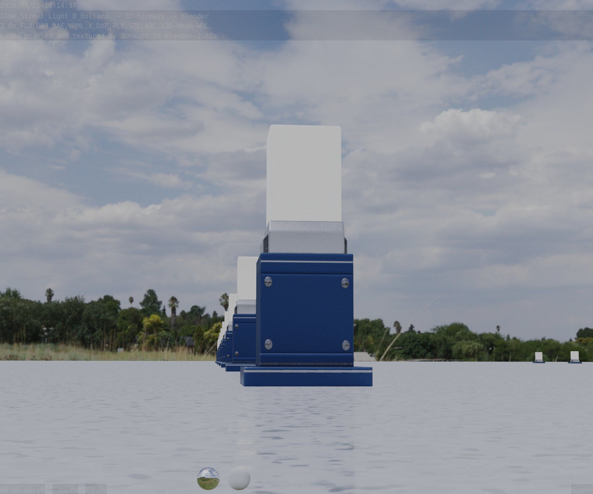 Street Light 8 Bollard 350mm Futuristic Blue Version 3 Low-poly 3D model_3