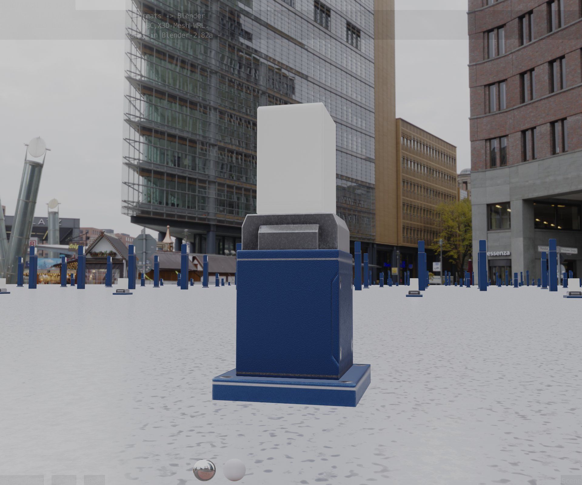 Street Light 8 Bollard 350mm Futuristic Blue Version 3 Low-poly 3D model_18