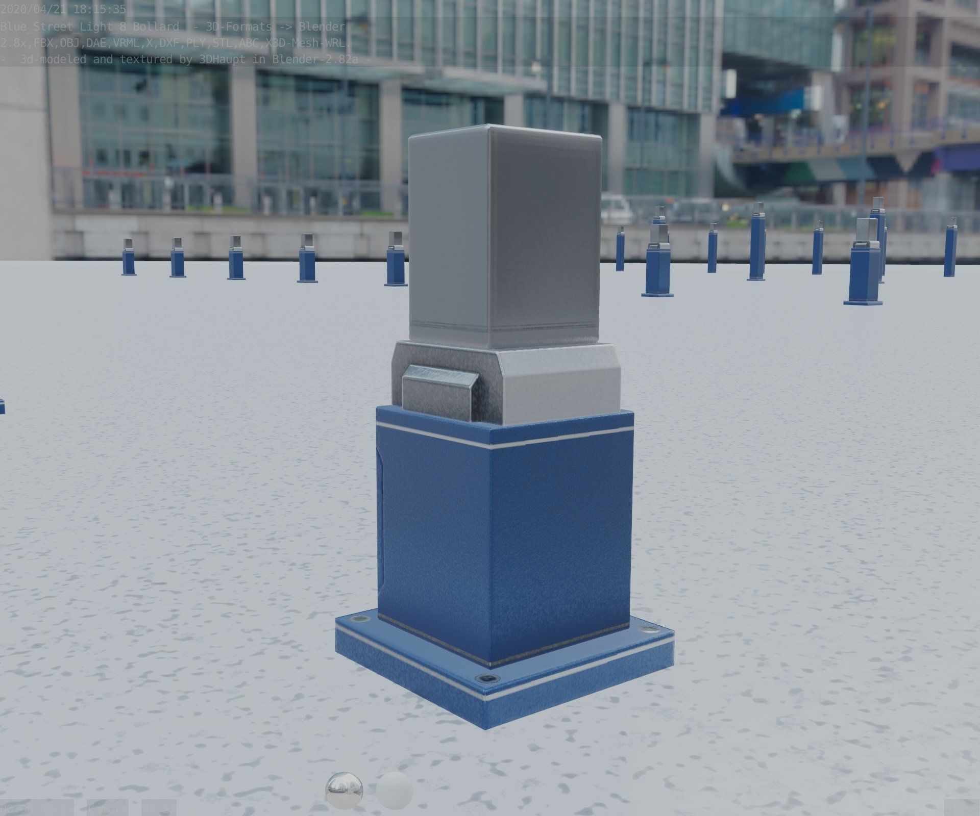 Street Light 8 Bollard 350mm Futuristic Blue Version 3 Low-poly 3D model_93
