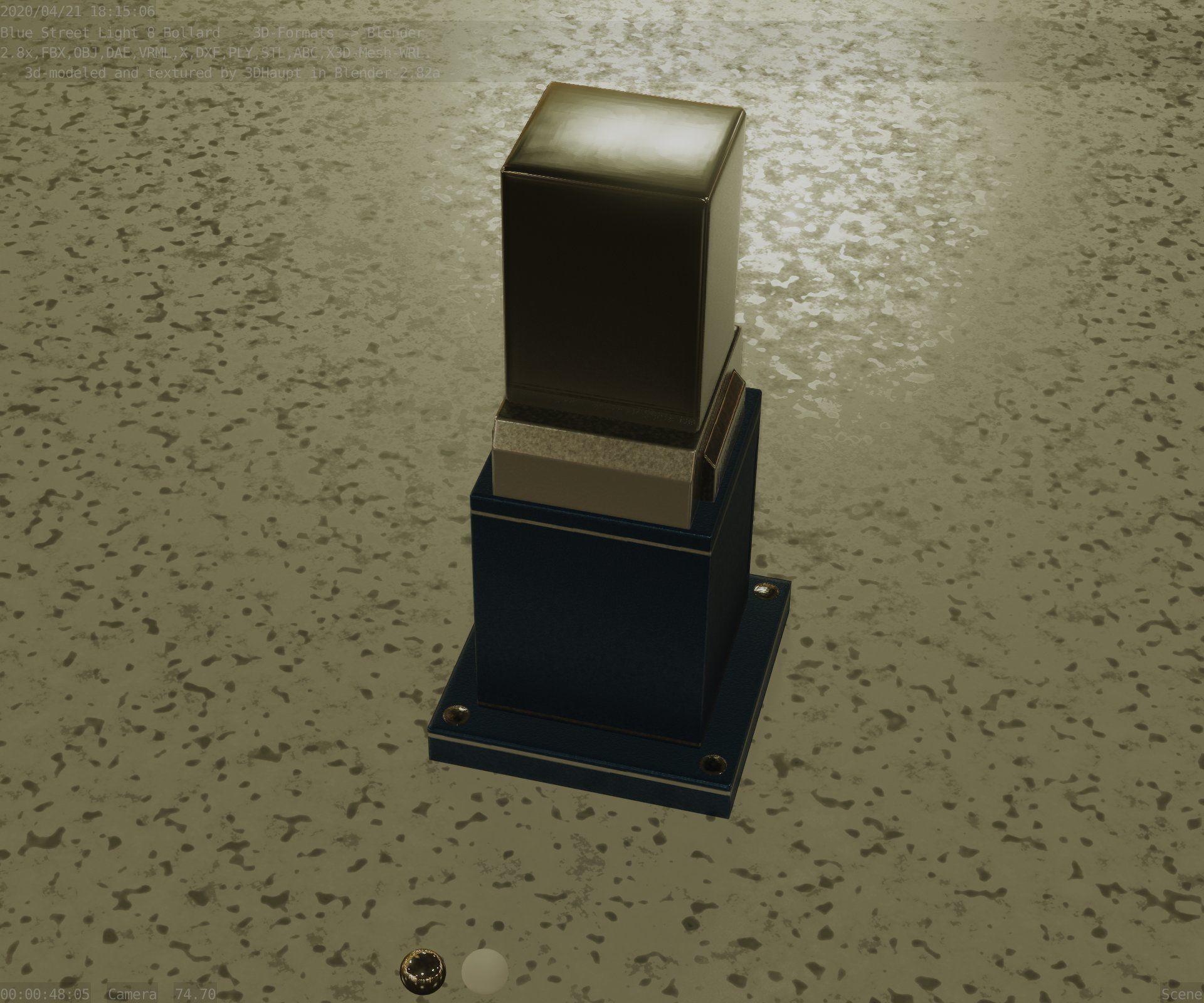 Street Light 8 Bollard 350mm Futuristic Blue Version 3 Low-poly 3D model_57