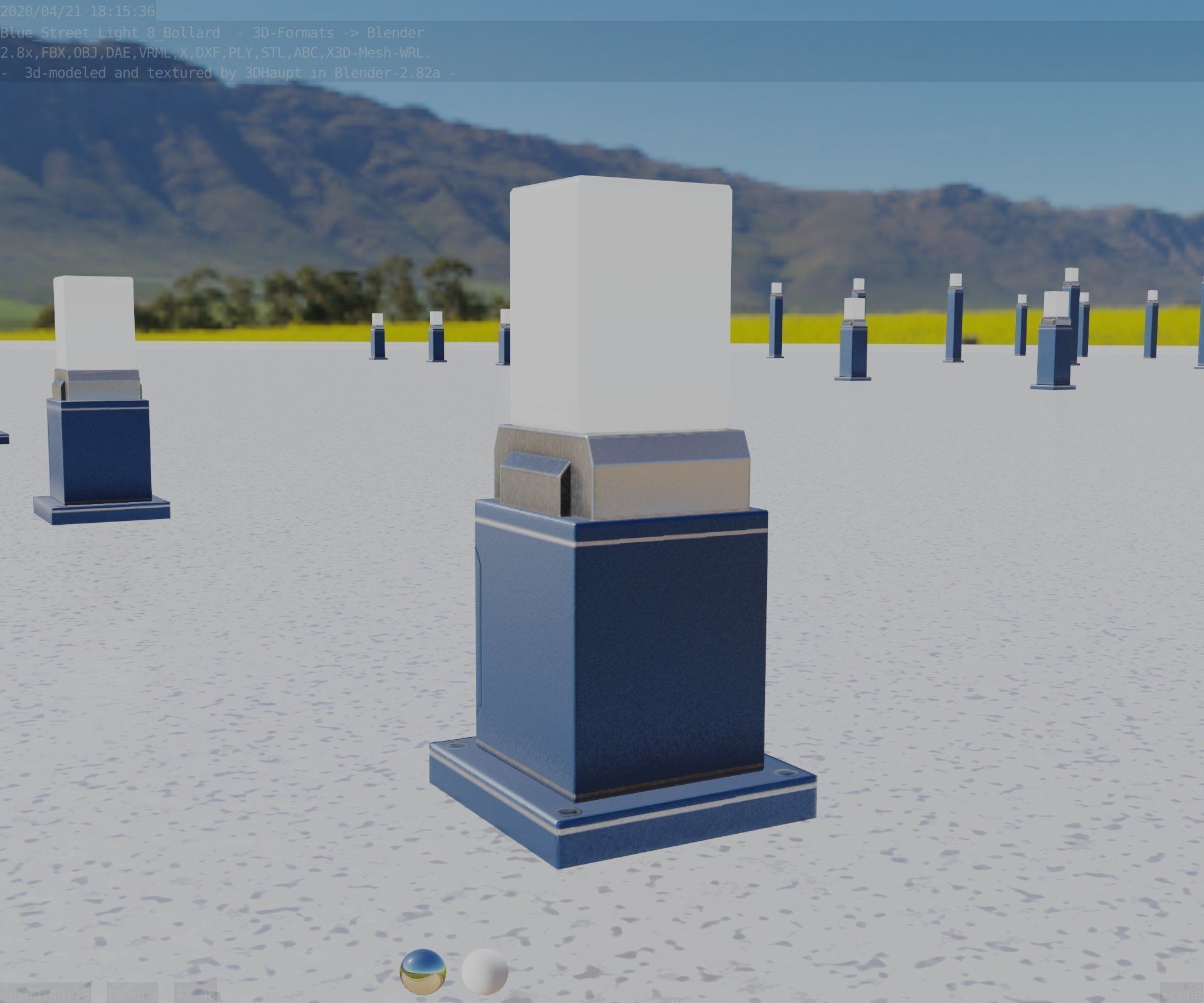 Street Light 8 Bollard 350mm Futuristic Blue Version 3 Low-poly 3D model_94