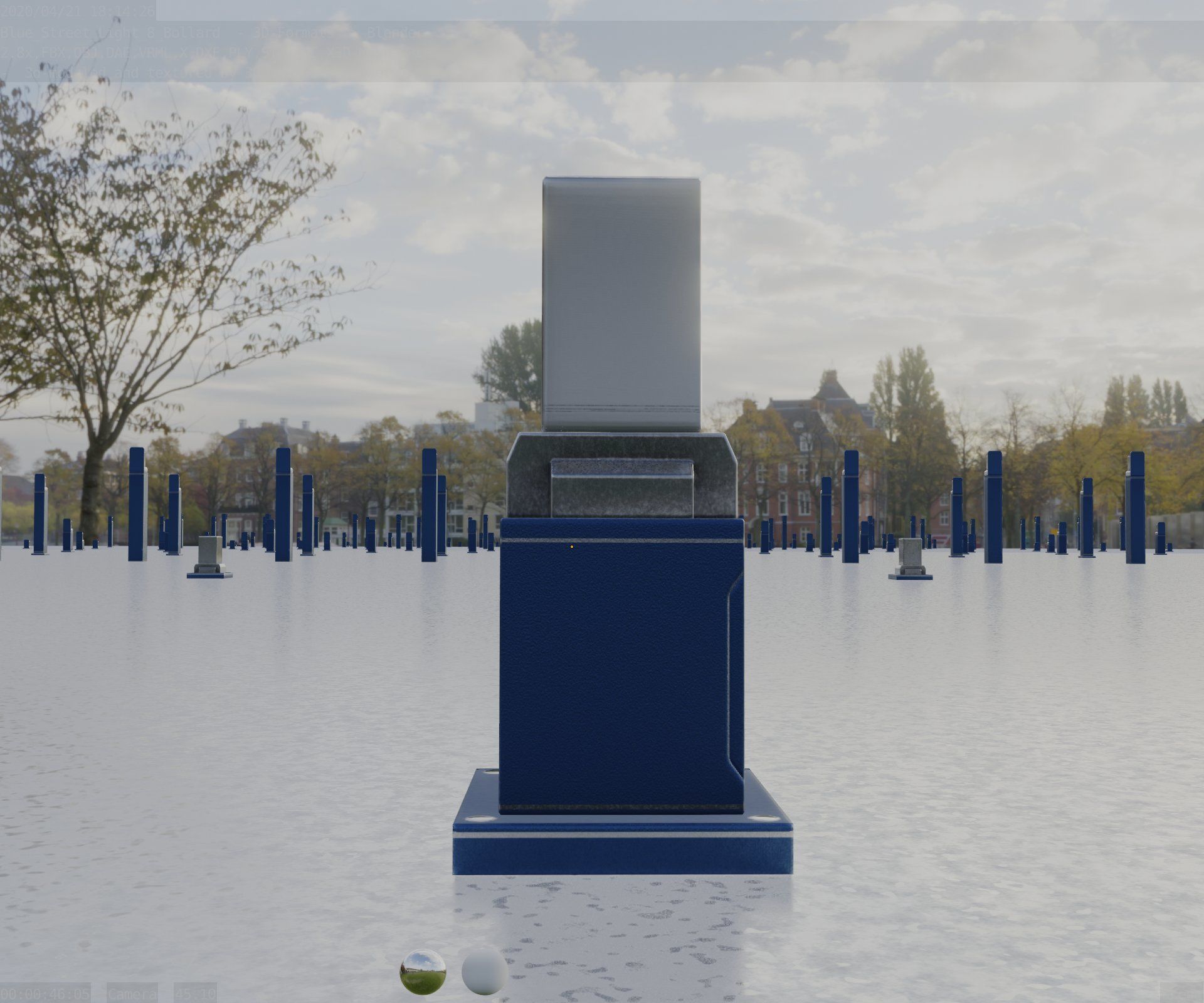 Street Light 8 Bollard 350mm Futuristic Blue Version 3 Low-poly 3D model_16