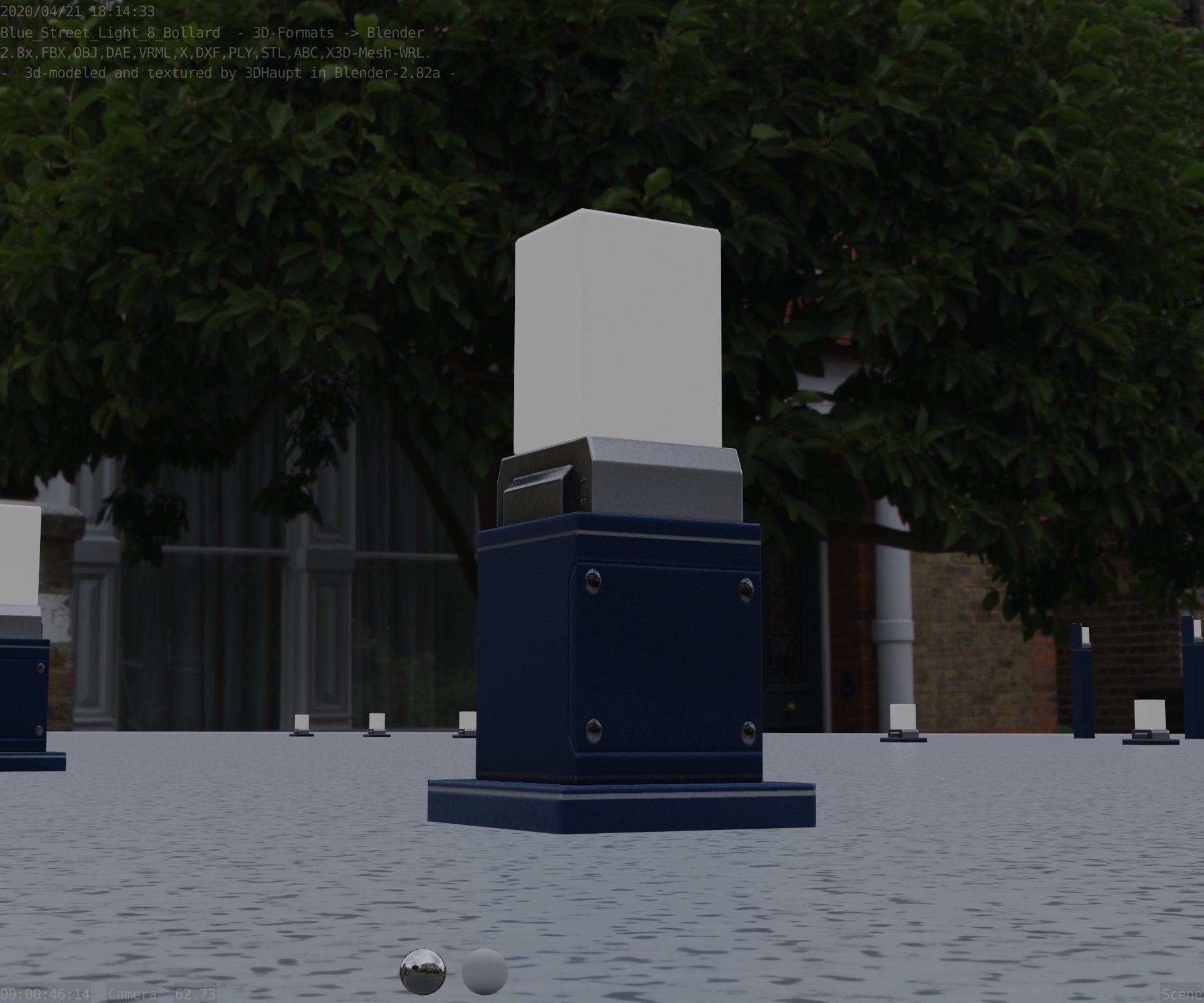 Street Light 8 Bollard 350mm Futuristic Blue Version 3 Low-poly 3D model_24