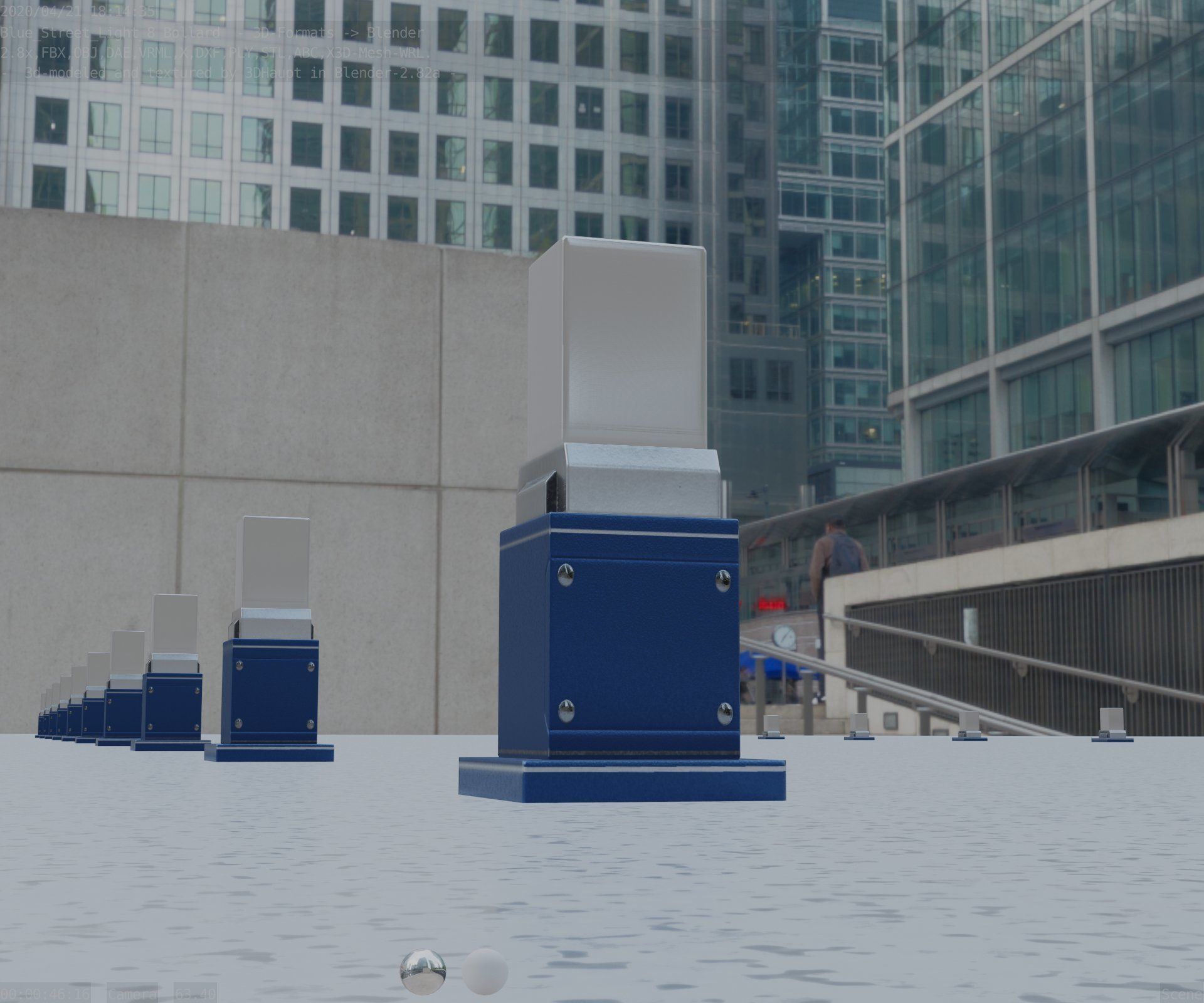 Street Light 8 Bollard 350mm Futuristic Blue Version 3 Low-poly 3D model_26