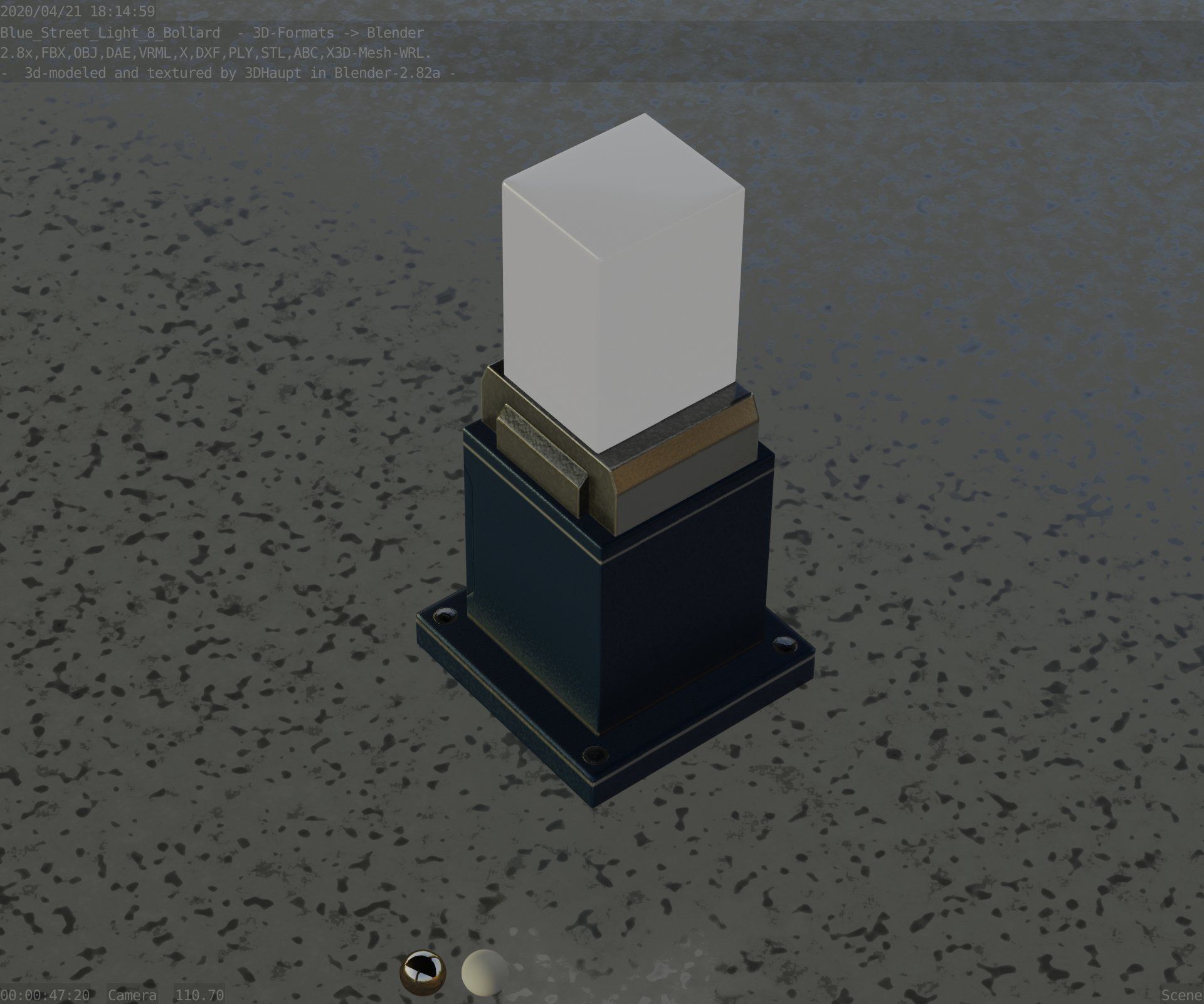 Street Light 8 Bollard 350mm Futuristic Blue Version 3 Low-poly 3D model_48