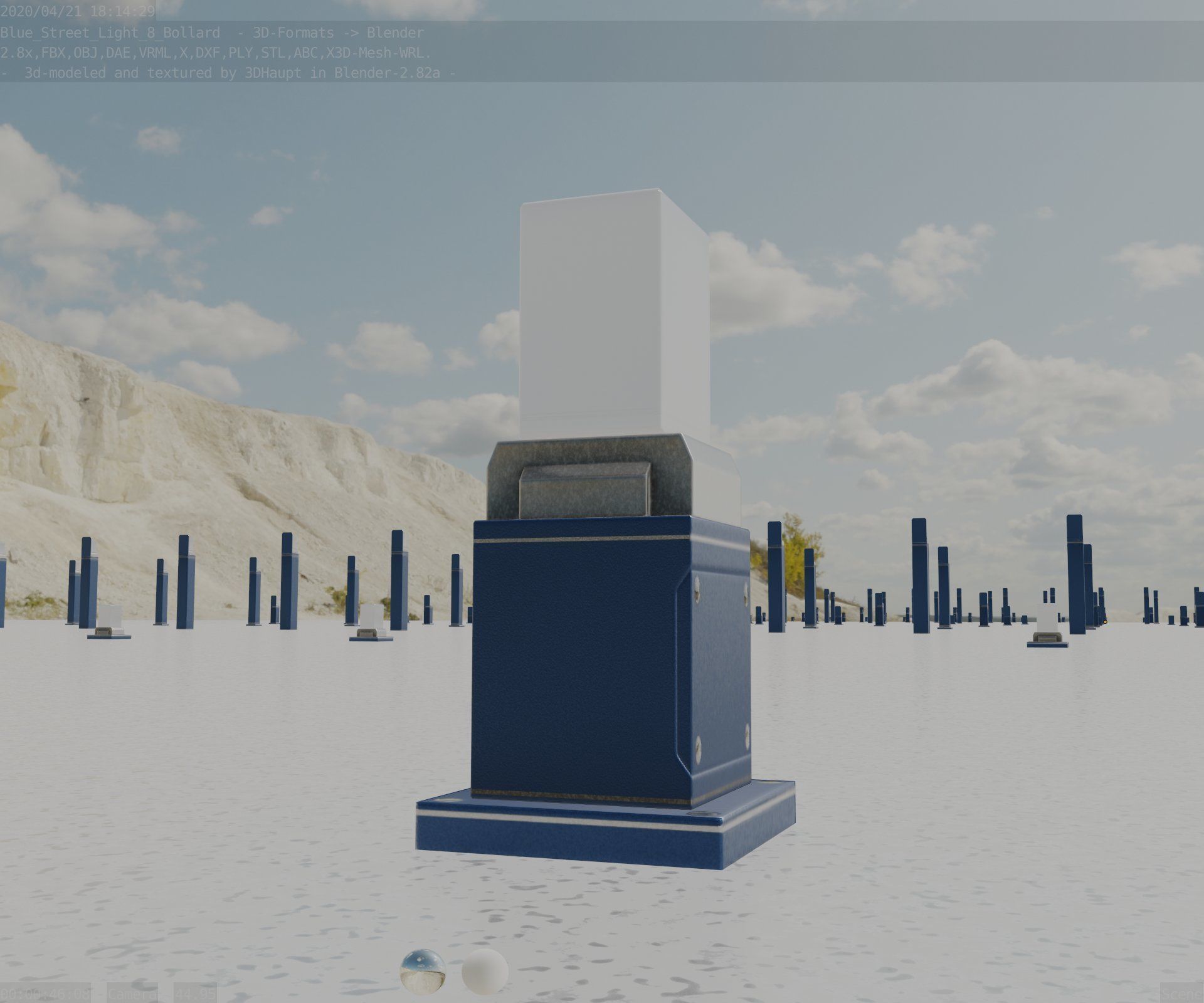 Street Light 8 Bollard 350mm Futuristic Blue Version 3 Low-poly 3D model_19