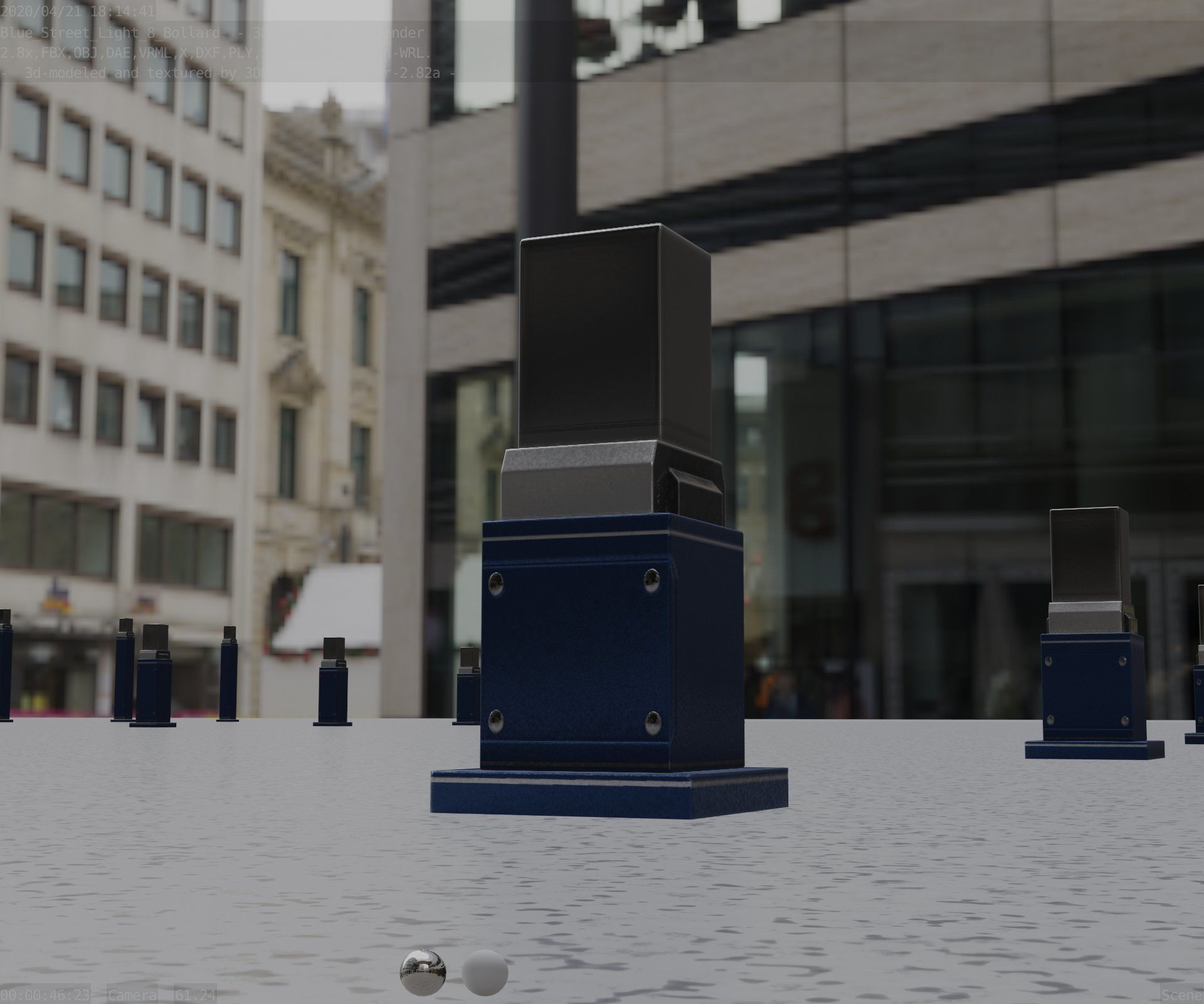 Street Light 8 Bollard 350mm Futuristic Blue Version 3 Low-poly 3D model_27