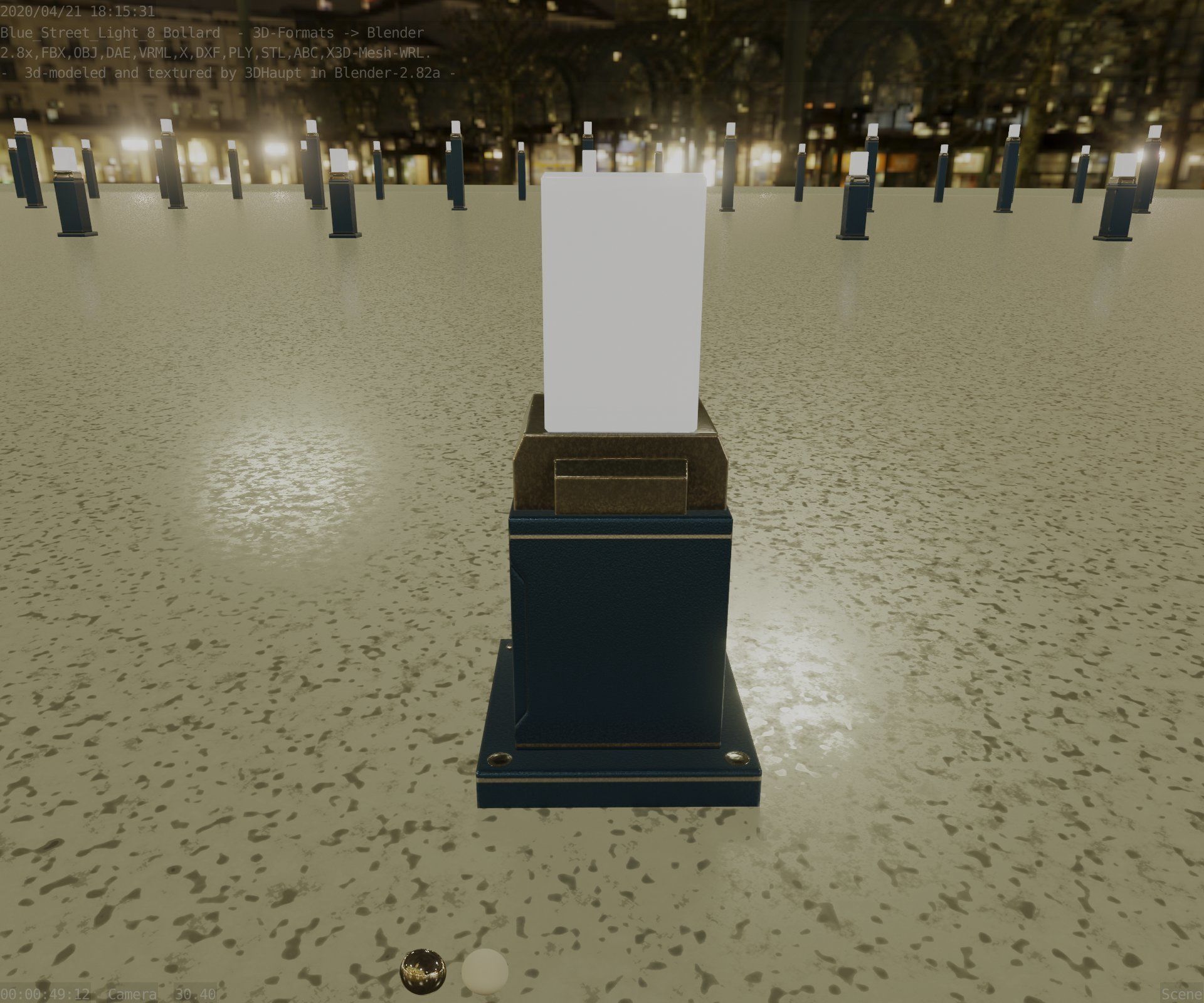 Street Light 8 Bollard 350mm Futuristic Blue Version 3 Low-poly 3D model_88