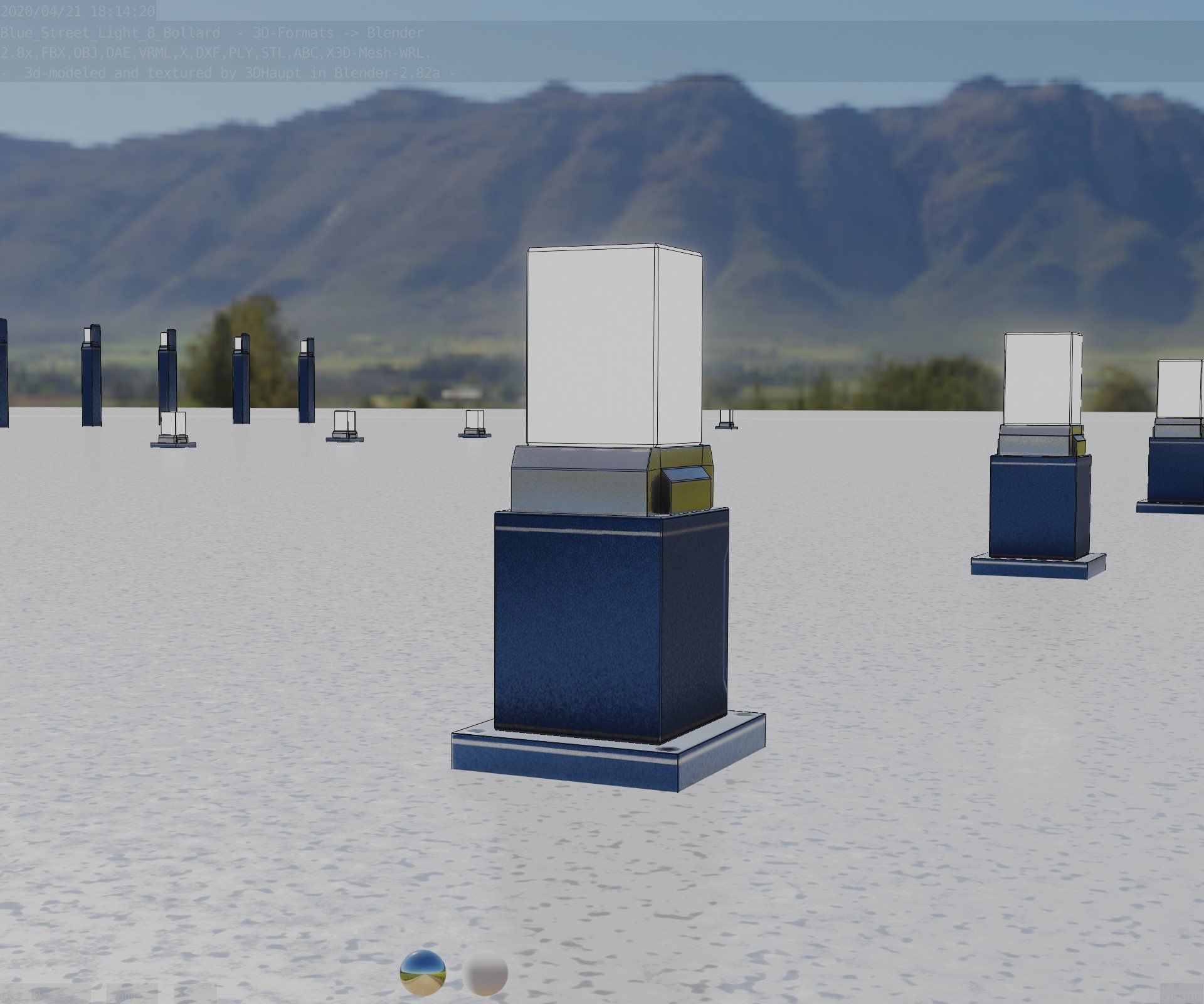 Street Light 8 Bollard 350mm Futuristic Blue Version 3 Low-poly 3D model_8