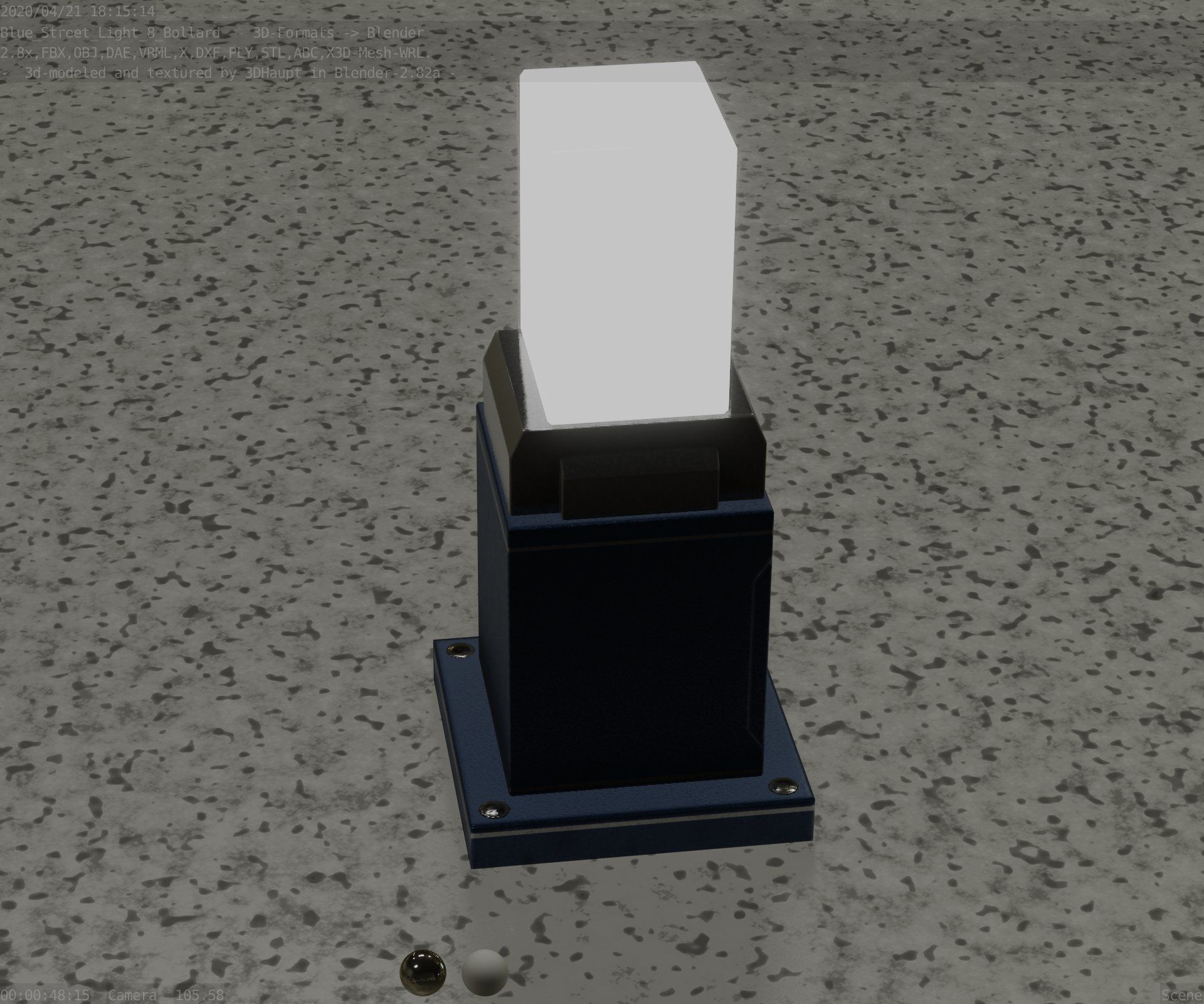 Street Light 8 Bollard 350mm Futuristic Blue Version 3 Low-poly 3D model_67