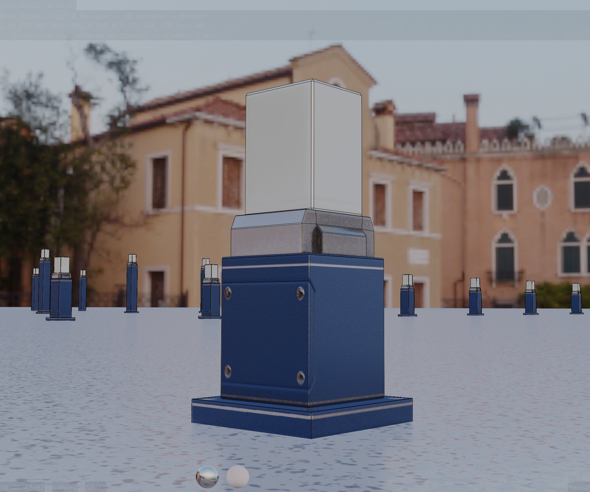 Street Light 8 Bollard 350mm Futuristic Blue Version 3 Low-poly 3D model_30