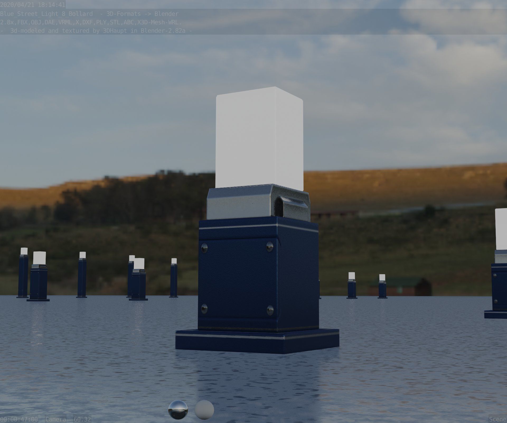Street Light 8 Bollard 350mm Futuristic Blue Version 3 Low-poly 3D model_28