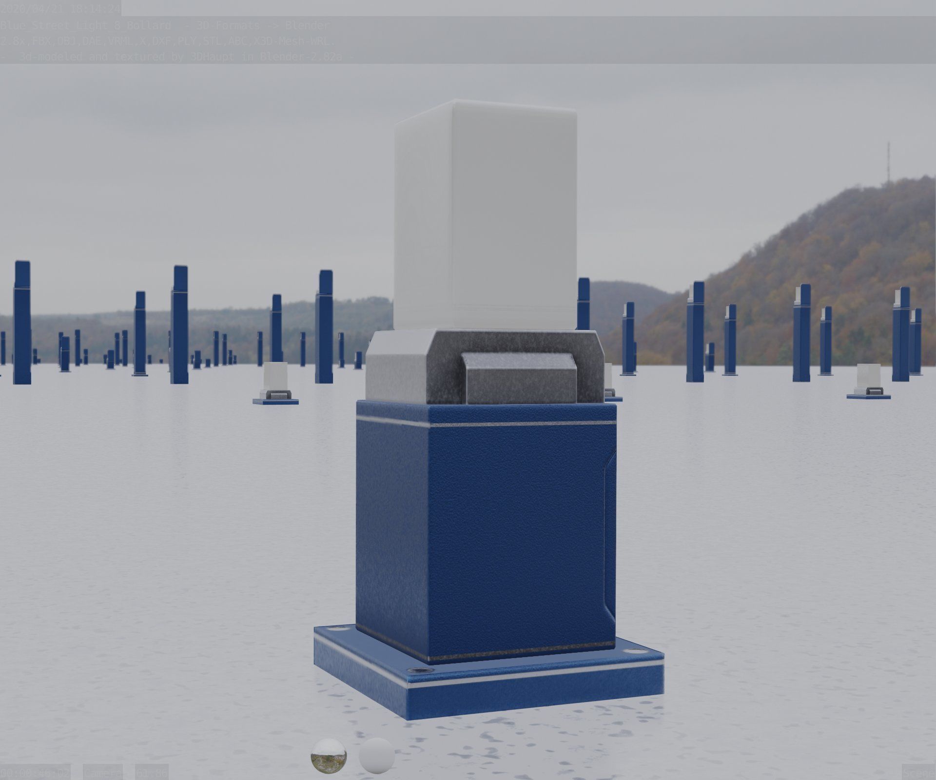 Street Light 8 Bollard 350mm Futuristic Blue Version 3 Low-poly 3D model_13