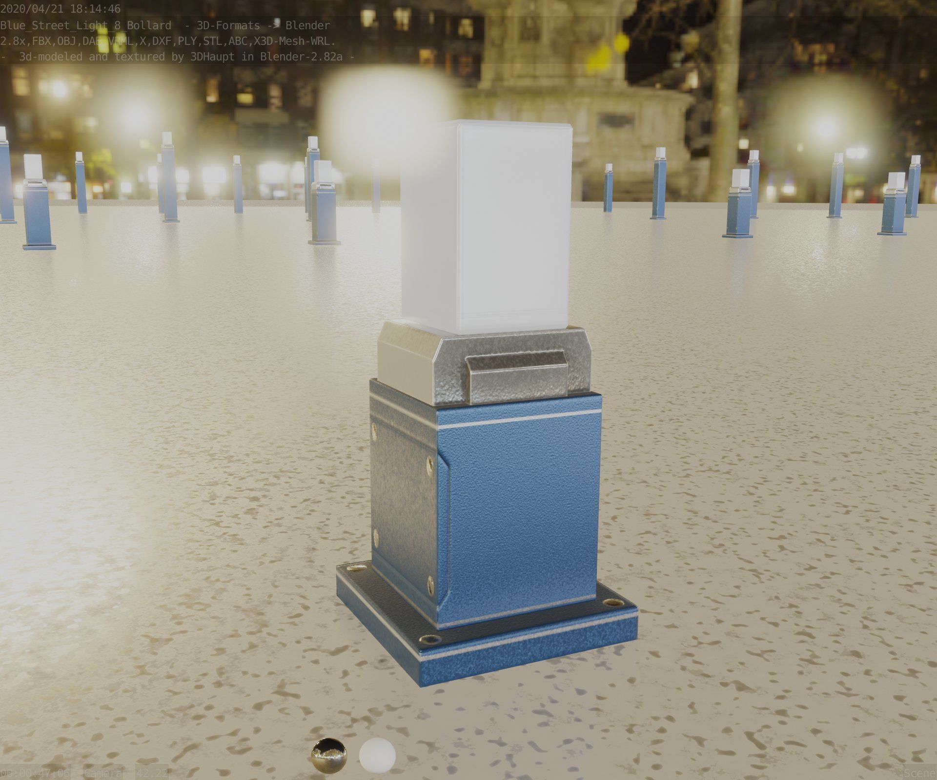 Street Light 8 Bollard 350mm Futuristic Blue Version 3 Low-poly 3D model_34