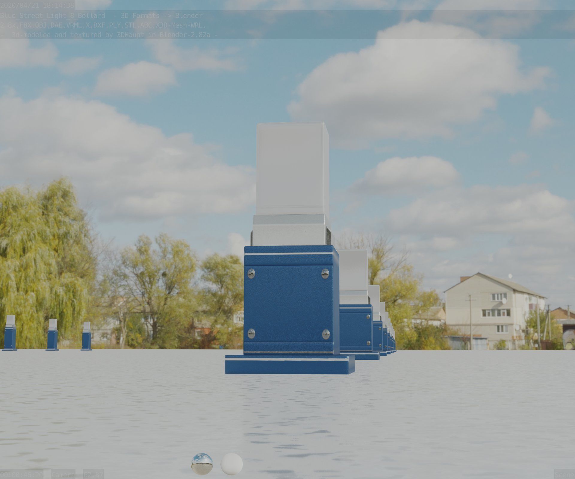 Street Light 8 Bollard 350mm Futuristic Blue Version 3 Low-poly 3D model_5