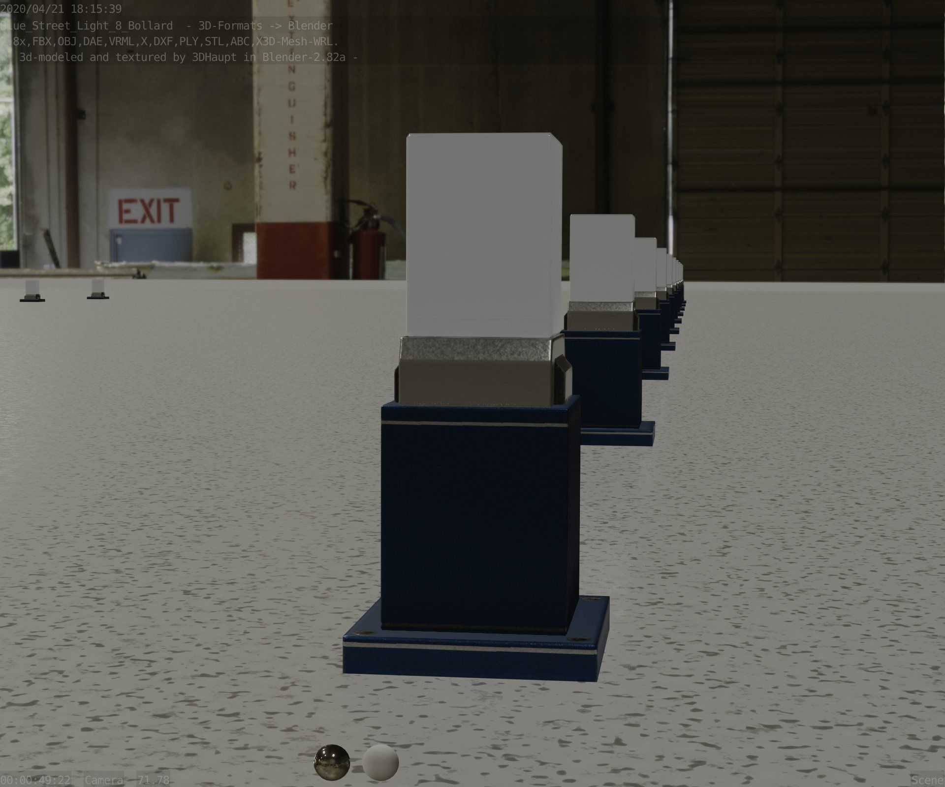 Street Light 8 Bollard 350mm Futuristic Blue Version 3 Low-poly 3D model_98