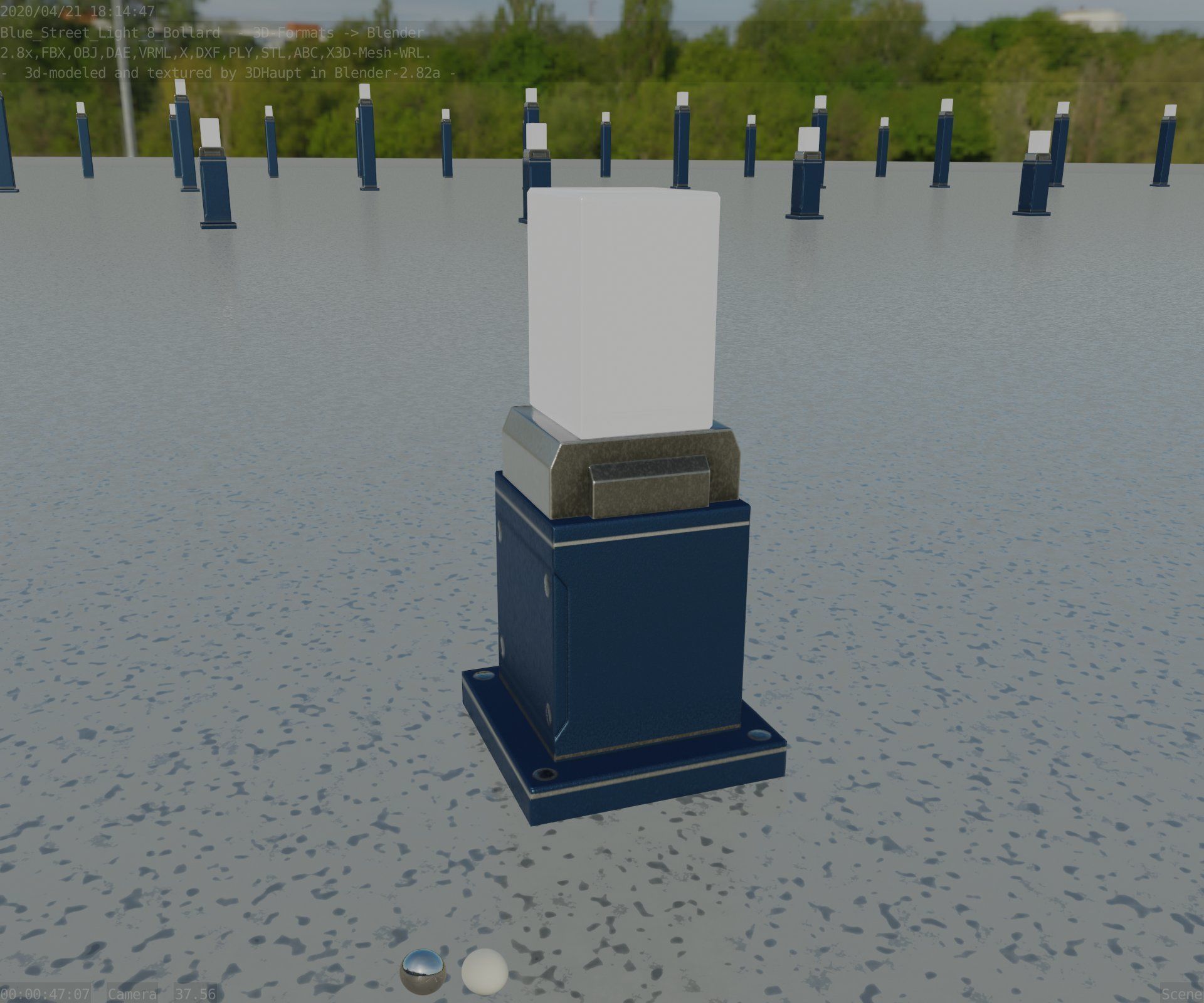 Street Light 8 Bollard 350mm Futuristic Blue Version 3 Low-poly 3D model_35