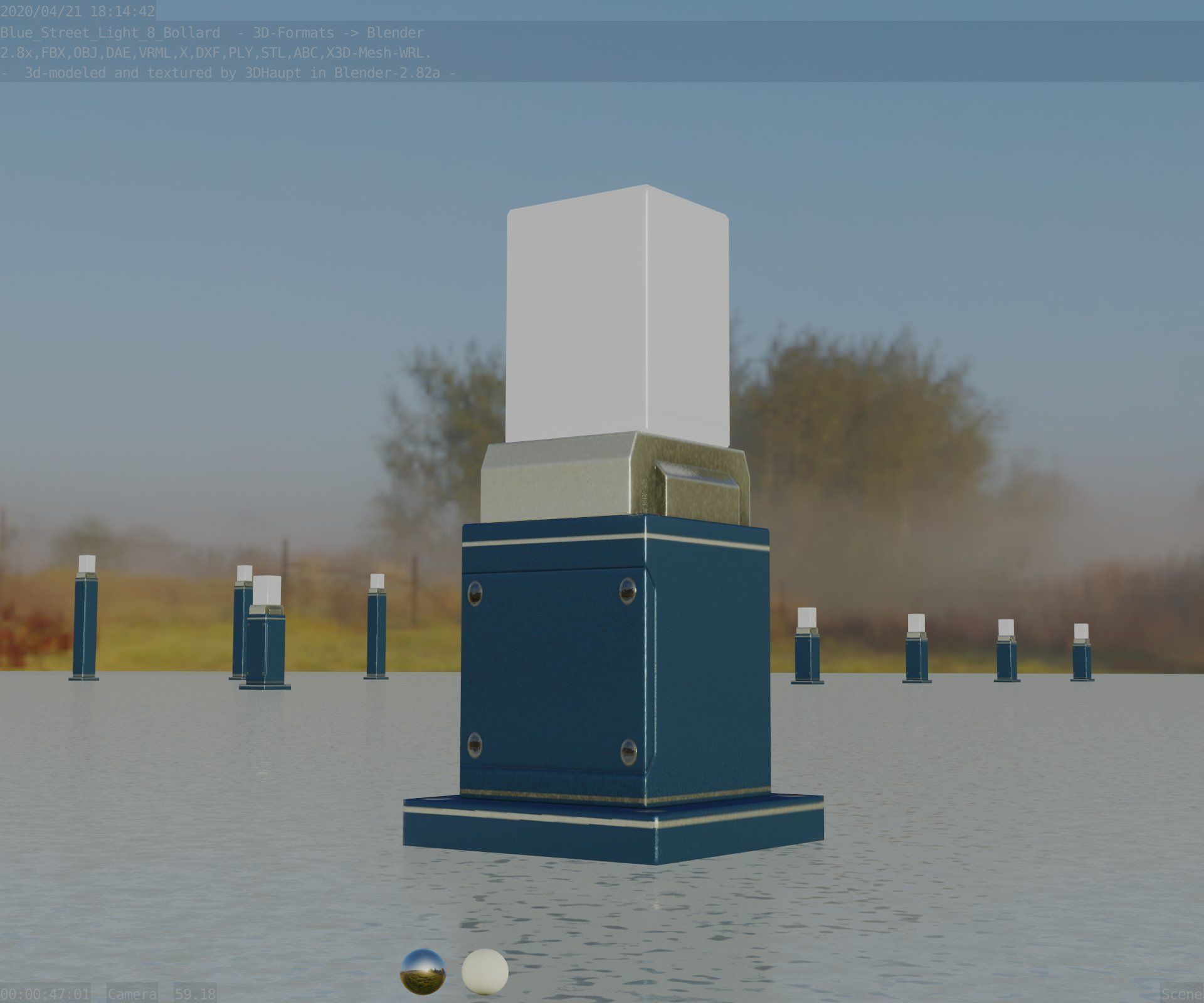 Street Light 8 Bollard 350mm Futuristic Blue Version 3 Low-poly 3D model_29