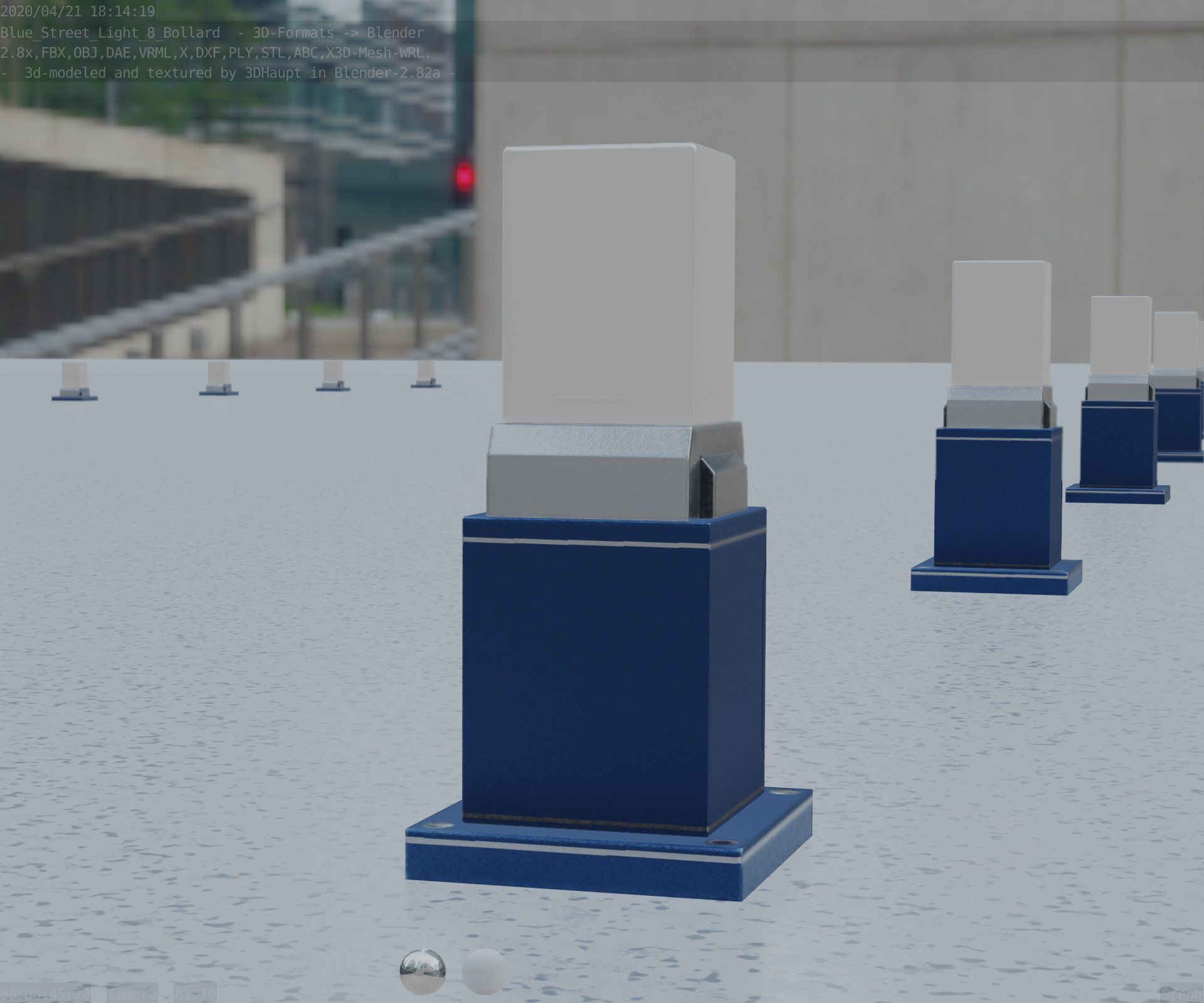Street Light 8 Bollard 350mm Futuristic Blue Version 3 Low-poly 3D model_7