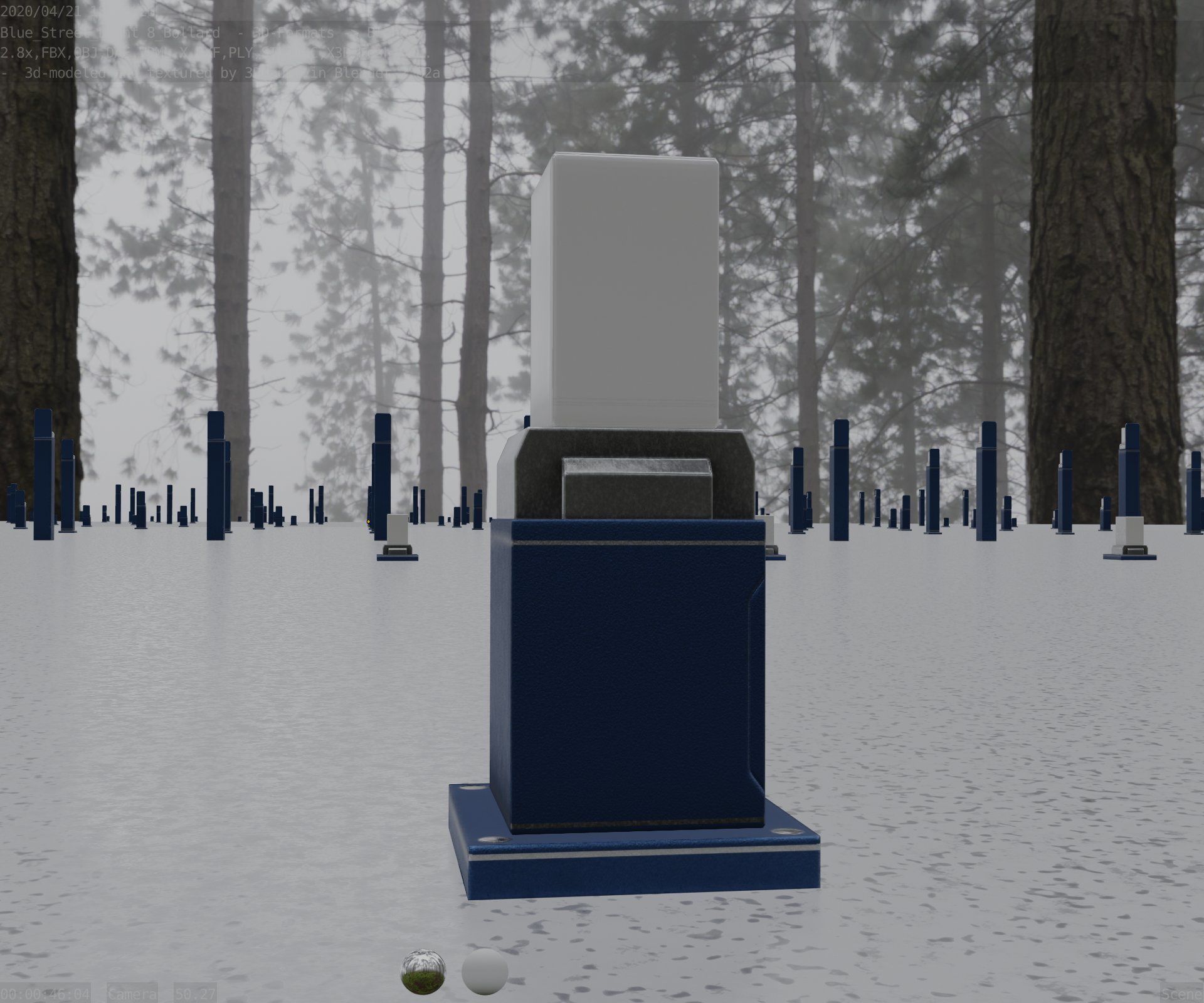 Street Light 8 Bollard 350mm Futuristic Blue Version 3 Low-poly 3D model_15