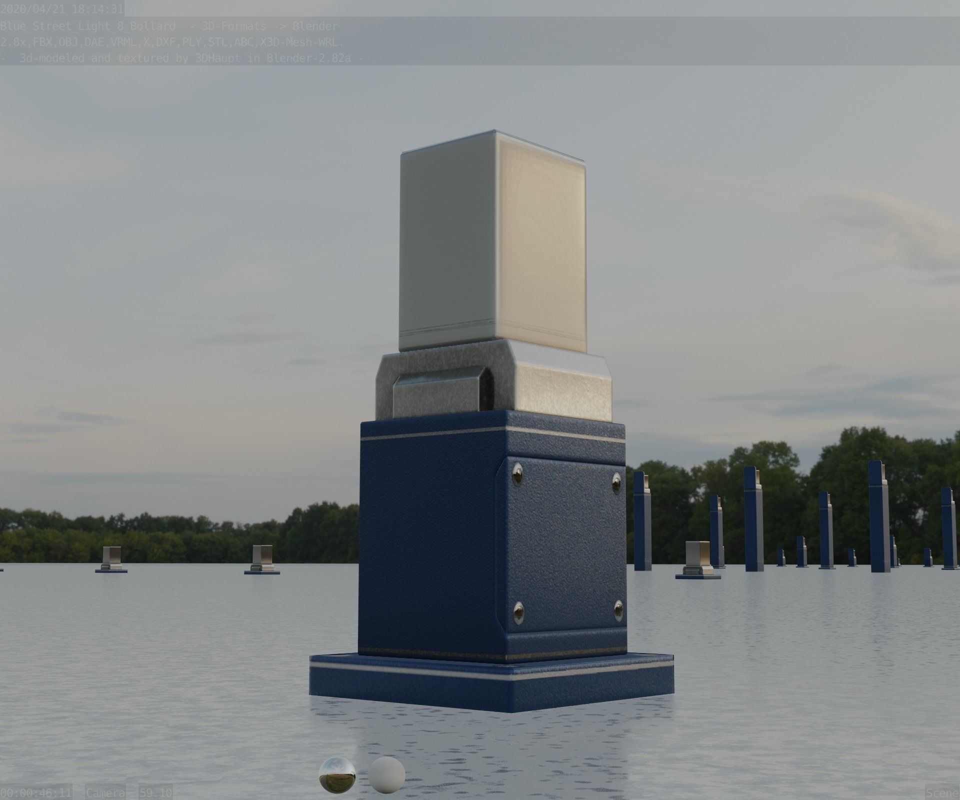 Street Light 8 Bollard 350mm Futuristic Blue Version 3 Low-poly 3D model_1