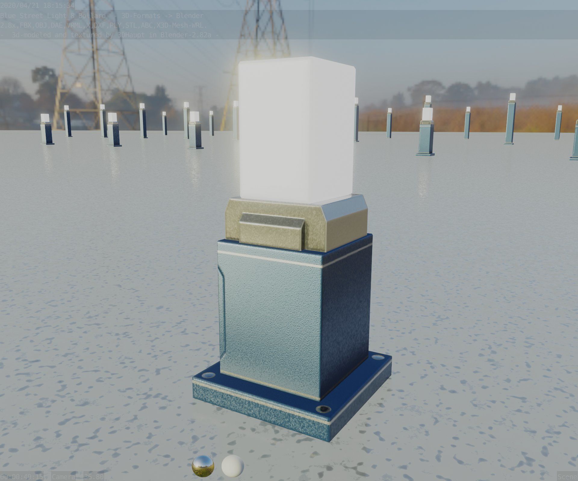 Street Light 8 Bollard 350mm Futuristic Blue Version 3 Low-poly 3D model_91