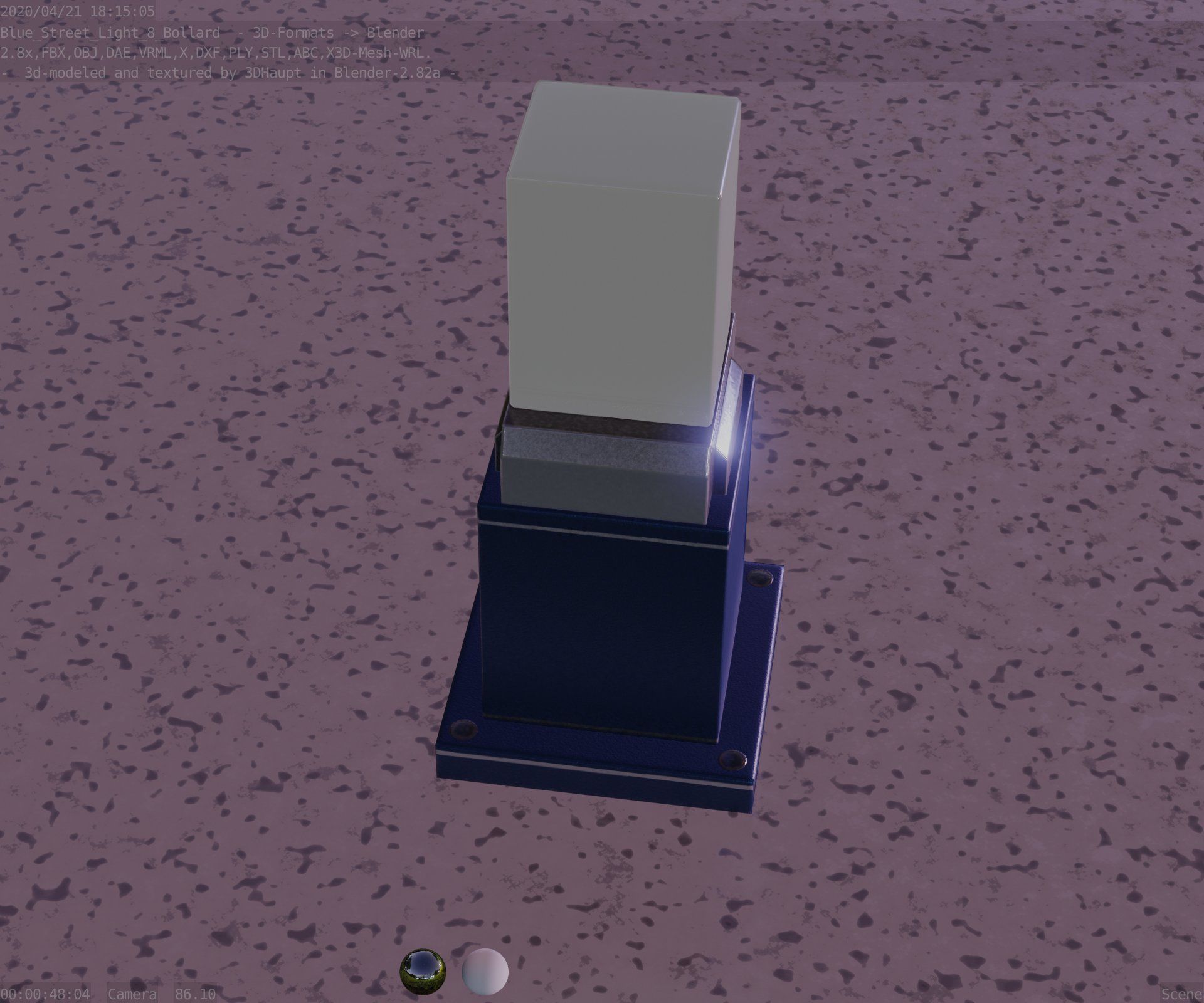 Street Light 8 Bollard 350mm Futuristic Blue Version 3 Low-poly 3D model_56