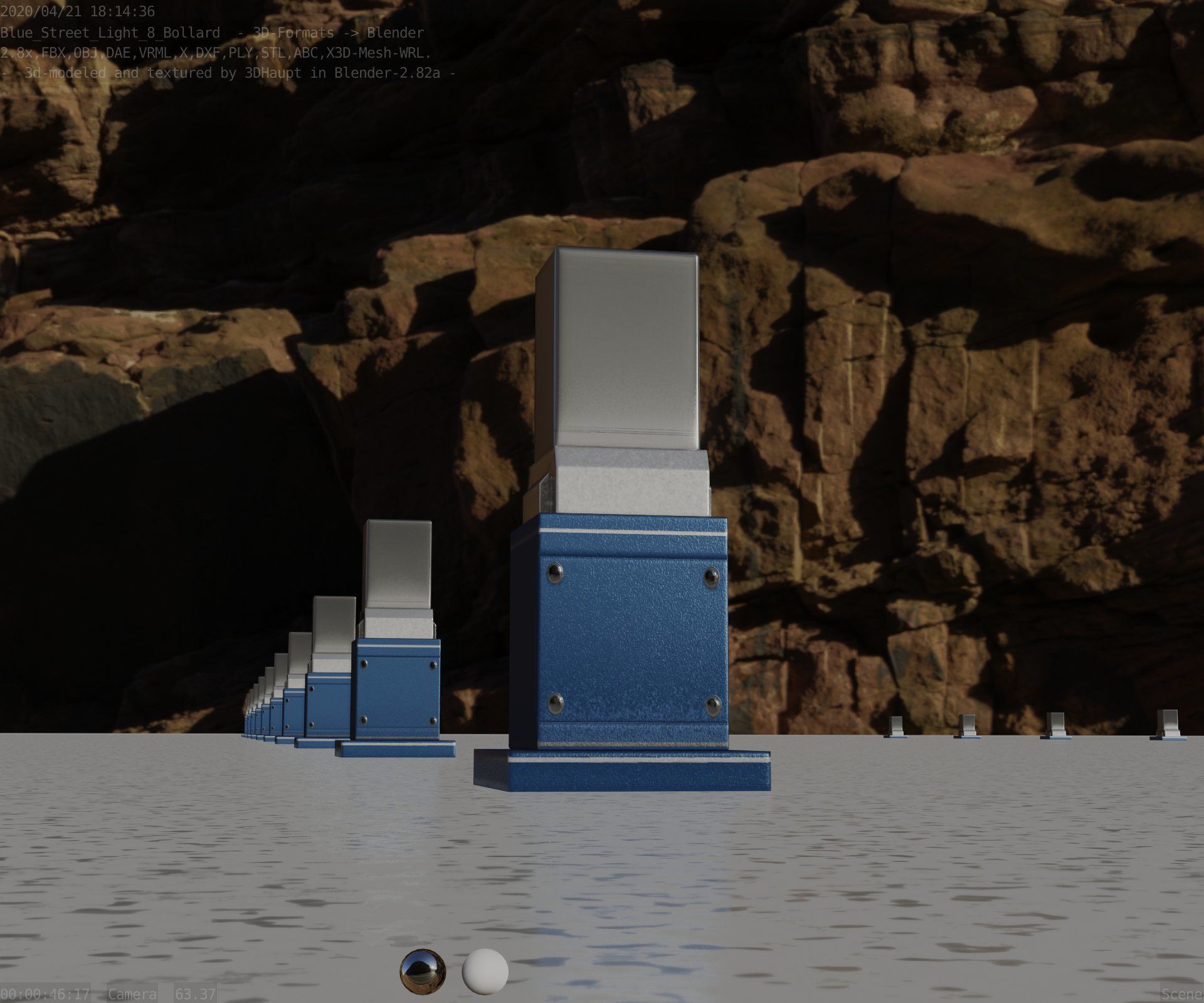 Street Light 8 Bollard 350mm Futuristic Blue Version 3 Low-poly 3D model_2